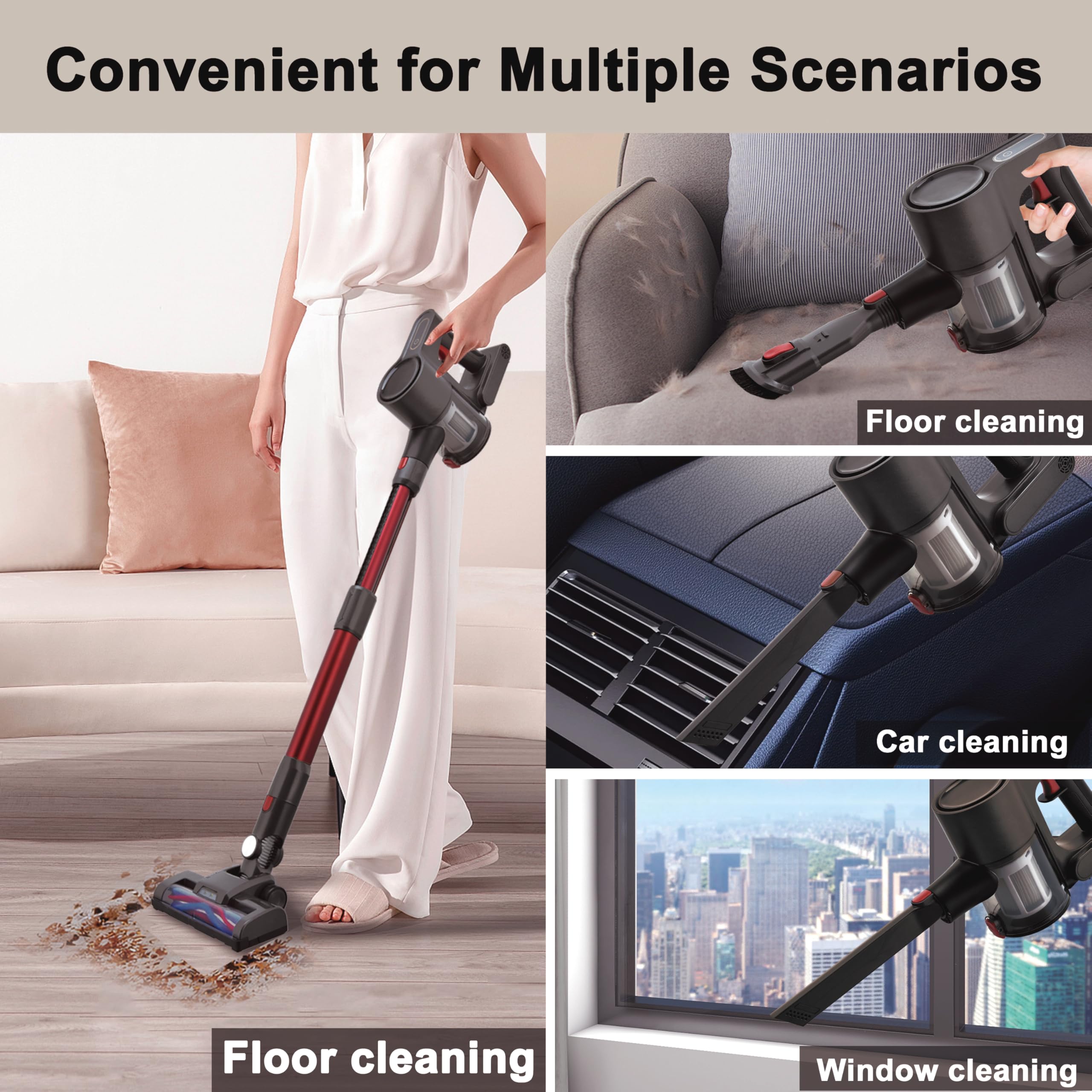 6-in-1 Cordless Stick Vacuum Cleaner with Powerful Brushless Motor & LED Display - Lightweight, Rechargeable, Wireless for Hardwood Floors & Carpets | Perfect for Pet Hair, Stairs & Car Cleaning (Gray)