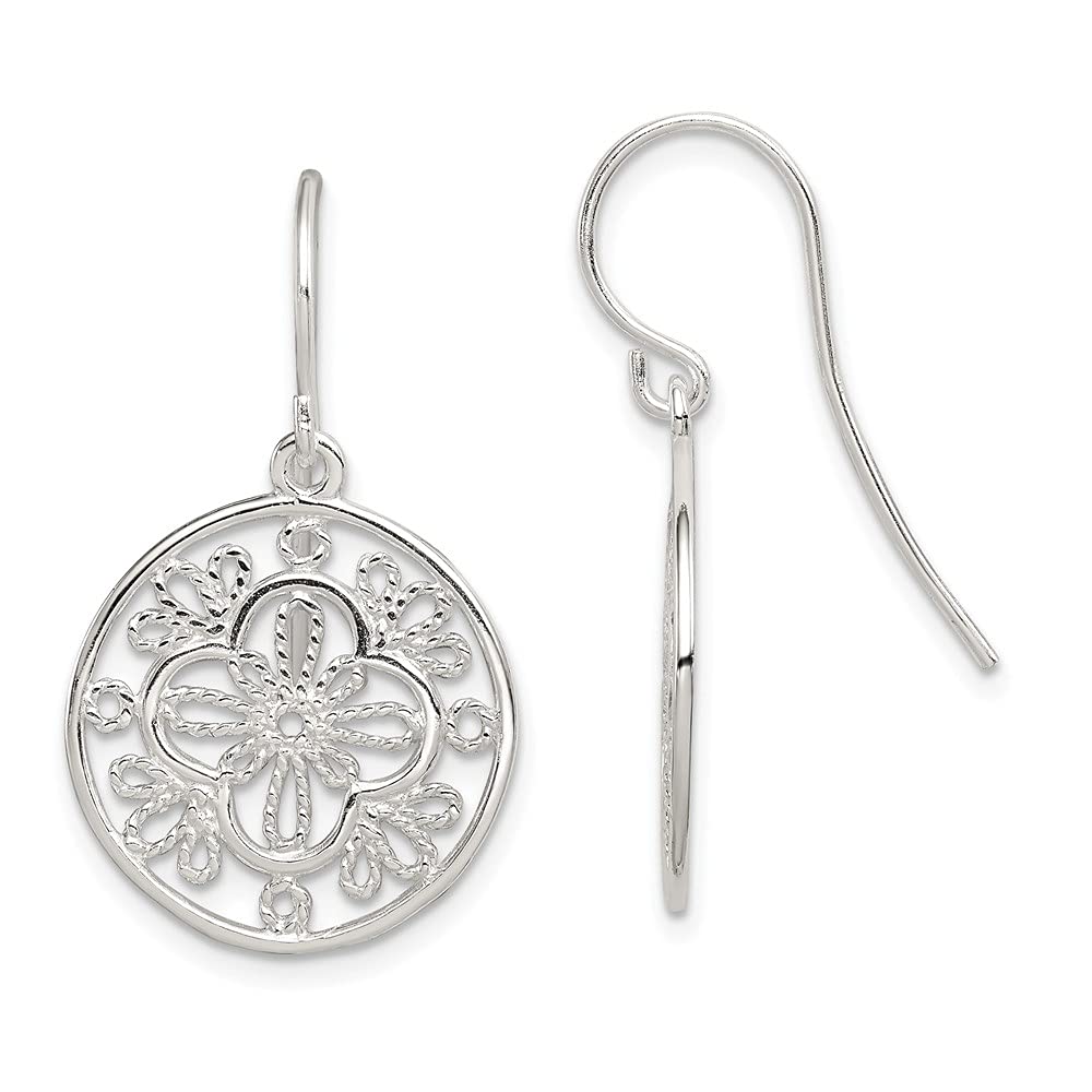 925 Sterling Silver Polished Filigree Shepherd Hook Earrings for Women - Elegant Dangle Ear Jewelry for Party, Wedding & Everyday Wear