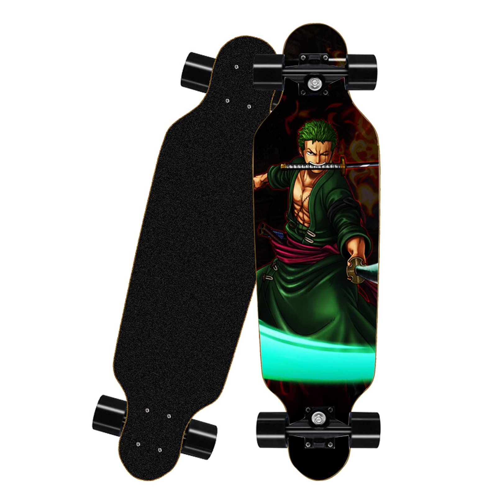 **Chengnuo 31 Inch Mini Longboard Skateboard - 8 Layer Maple Deck, Complete Anime One Piece Roronoa Zoro Design - Perfect for Girls & Boys, Cruising, Commuting & Street Skating**