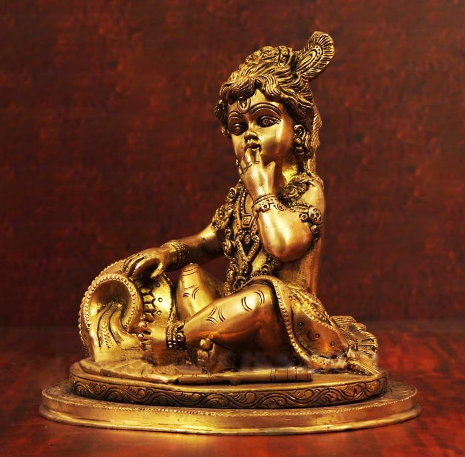 Baby Krishna Brass Statue - Handcrafted Hindu Deity Figurine for Home Altar, Pooja Room Decor & Spiritual Gift
