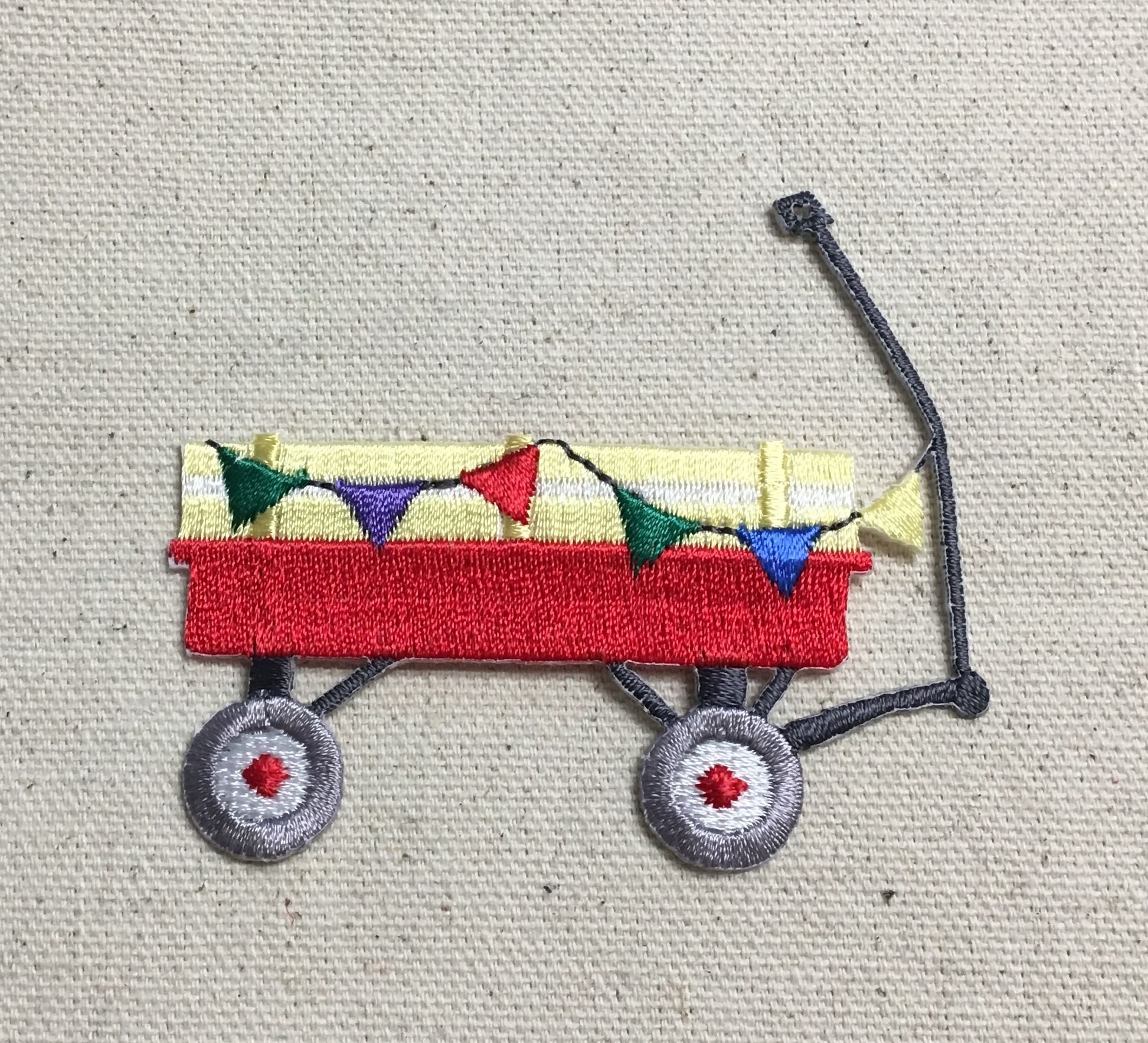 Red Wagon Iron On Embroidered Patch - Custom DIY Sewing Applique for Jackets, Hats & Bags - Perfect for Costumes, Gifts & Fashion Upgrades