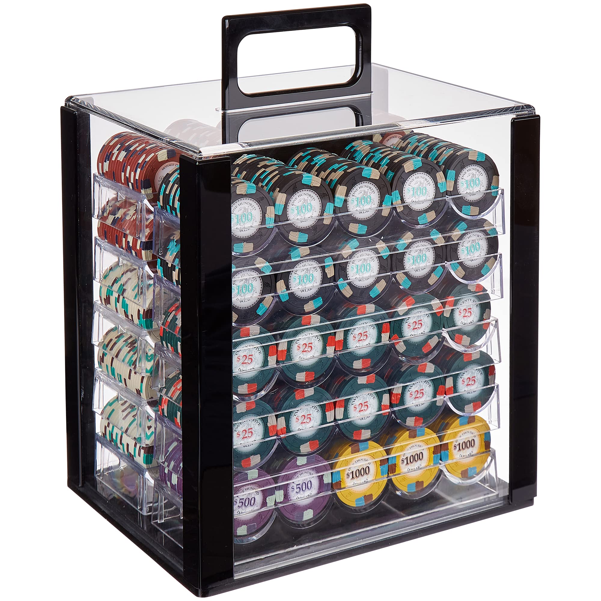 Premium Poker Chips Set - 1000 Heavyweight 13.5g Clay Composite Casino Chips with Numbers, 10 Acrylic Trays & Clear Carry Case - Professional Poker Accessories for Home Games, Casino Nights & Poker Tournaments
