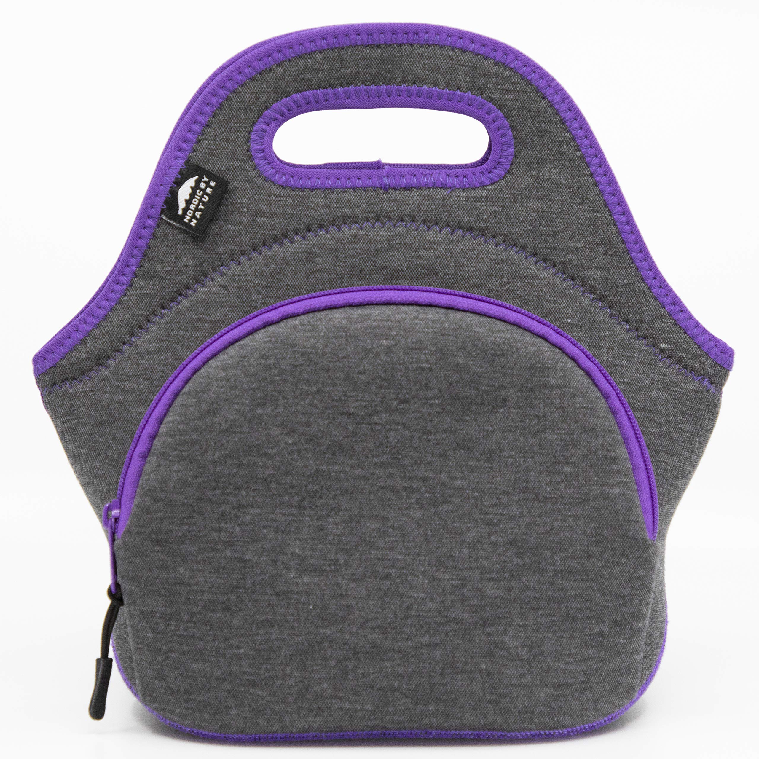 Premium Large Insulated Neoprene Lunch Bag for Women & Kids - Reusable, Washable, Extra Thick & Soft Cotton Feel with Outside Pocket (Purple) - Perfect for School, Work, Picnics & Outdoor Activities
