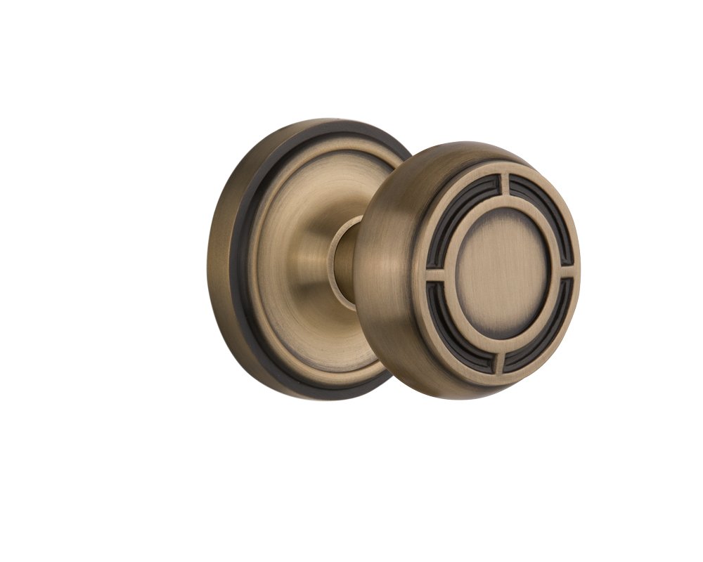 Vintage Mission Style Door Knob Set - Nostalgic Warehouse Classic Rosette Double Dummy in Antique Brass for Bedroom, Bathroom & Interior Doors