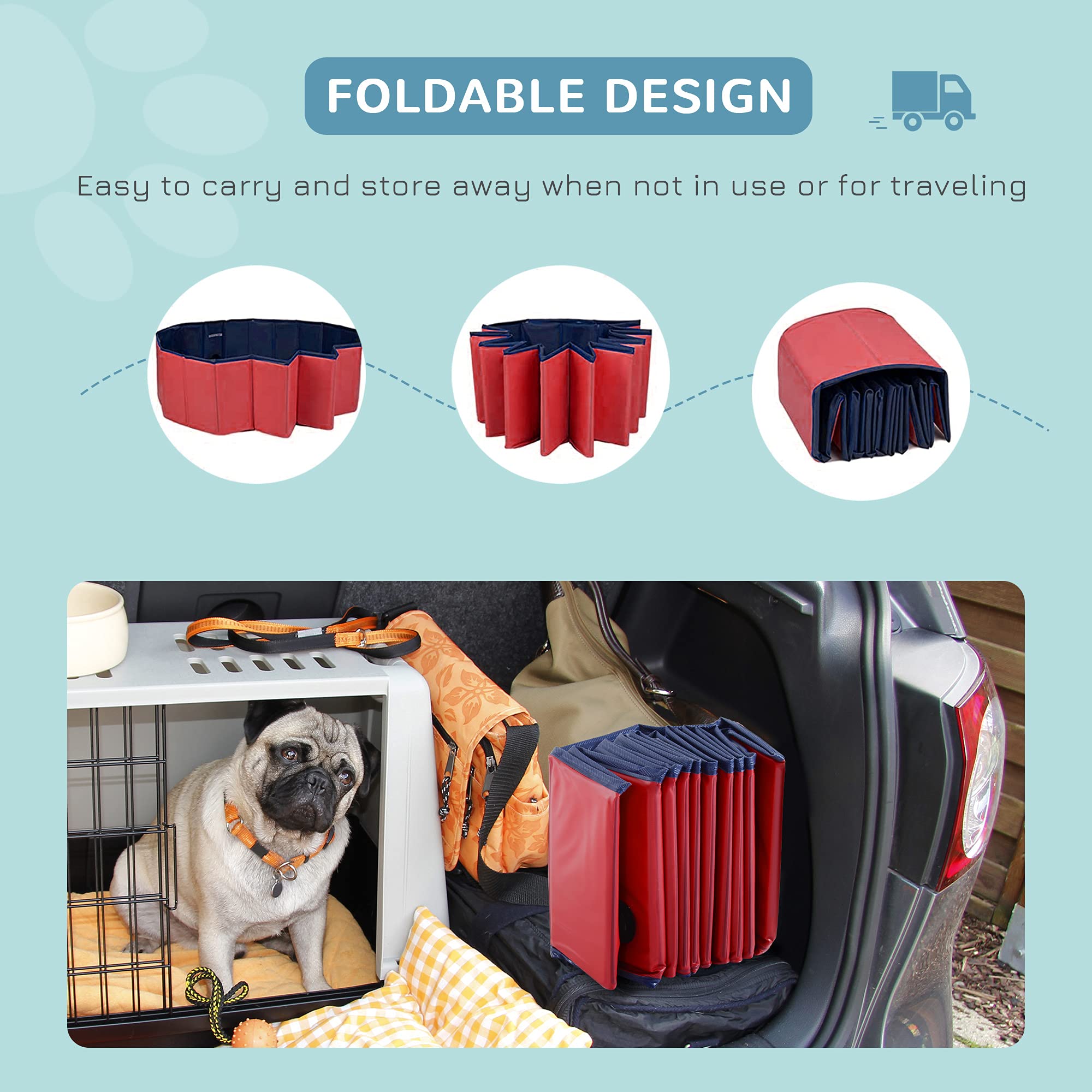 PawHut Foldable Pet Swimming Pool - Portable Dog Bathing Tub, 12