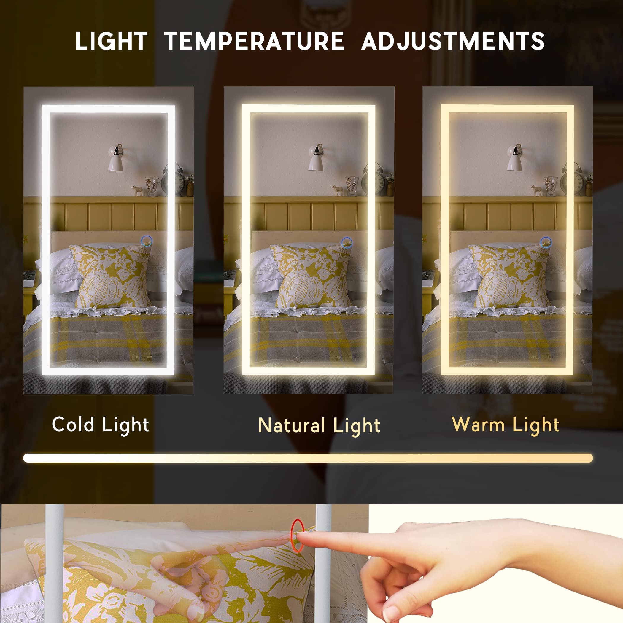 LAVIEVERT Jewelry Armoire with LED Mirror - Wall/Door Mounted Frameless Jewelry Cabinet with 3 Color Lights, Lockable Hanging Organizer & 2 Drawers (White) - Perfect for Bedroom, Closet & Dressing Room Organization