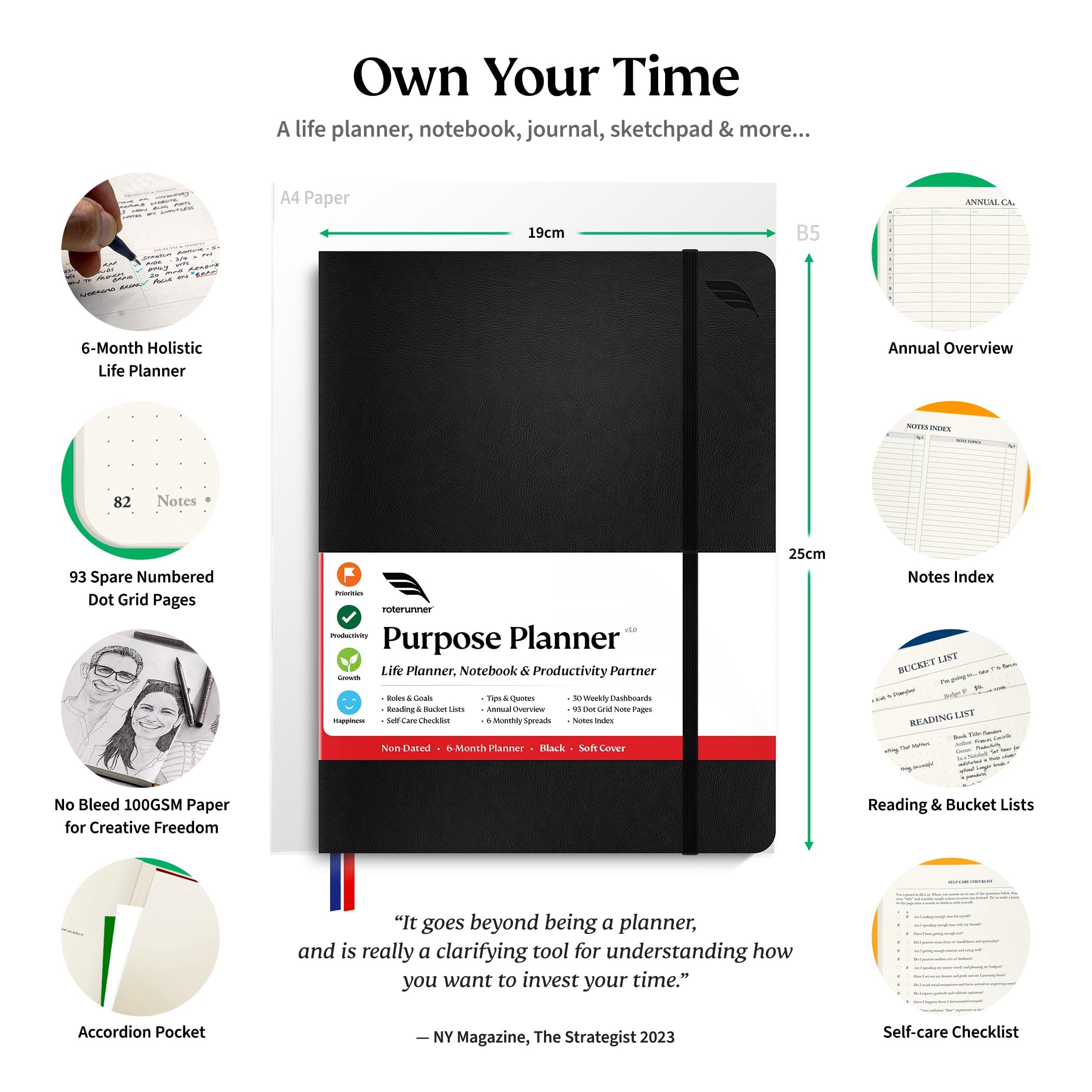Roterunner B5 Purpose Planner Notebook 7.5