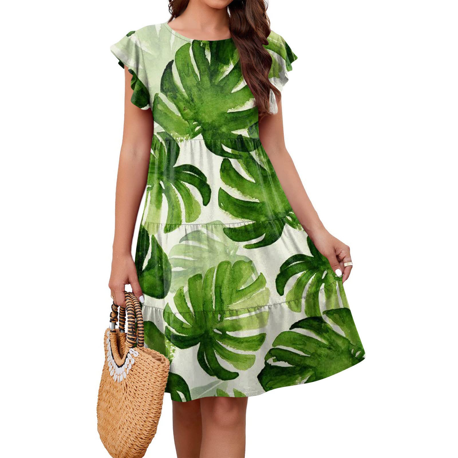 2023 Women's Summer Sleeveless Ruffle Mini Dress - Round Neck Loose Flowy Pleated Short Dress for Beach, Party & Casual Wear