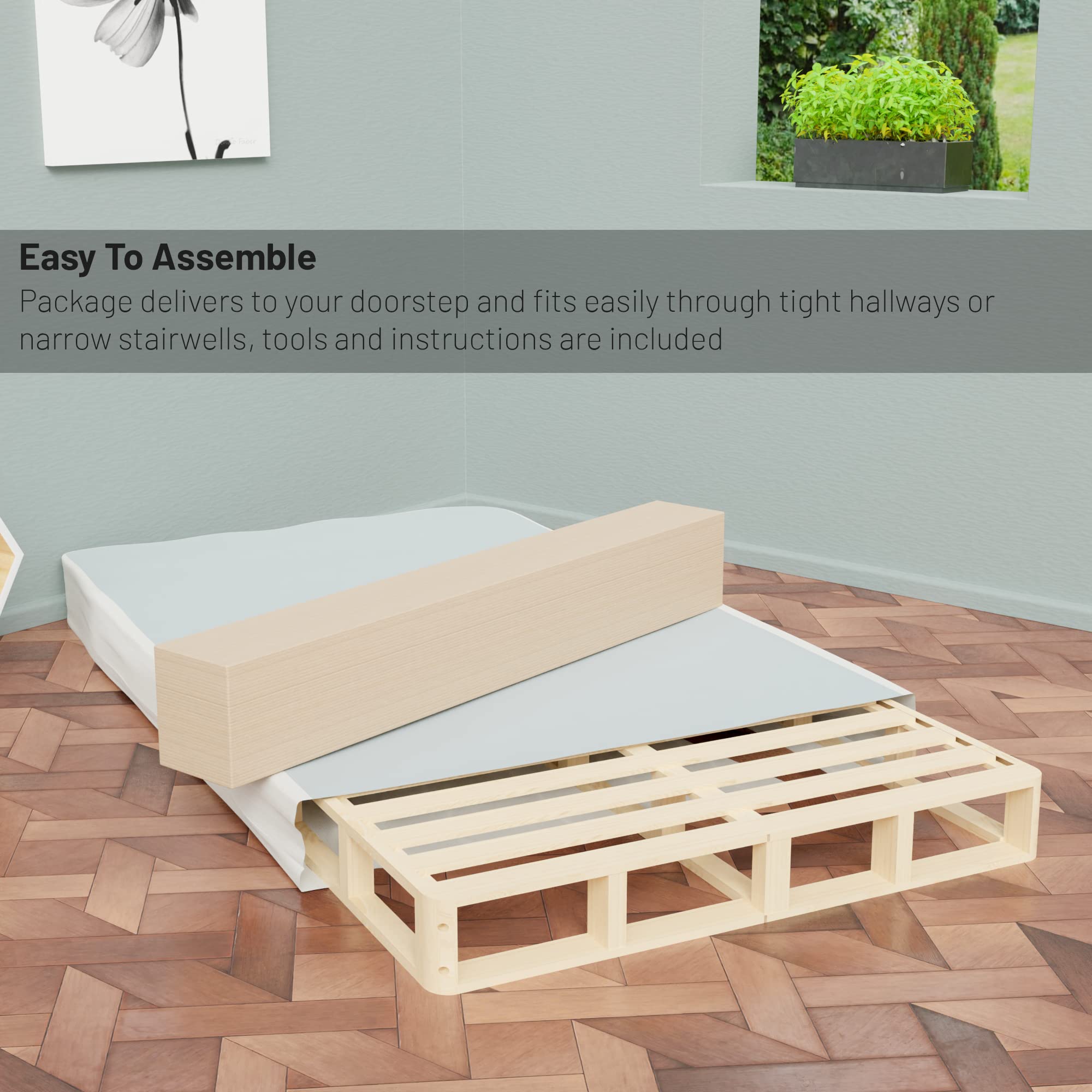 8-Inch Sturdy Box Spring for Mattress Support - Durable & Easy Assemble Natural Wood Foundation for Twin XL Bed - White - Perfect for Guest Rooms, Dorms & Bedroom Upgrades