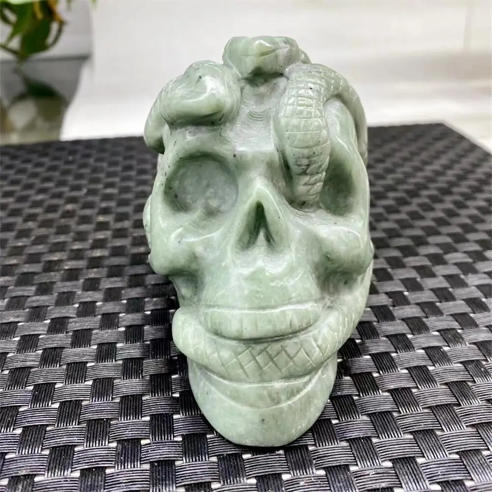 Natural Crystal Quartz Snake Wrapped Skull - Healing Stone for Fashion Jewelry, Home & Office Decor - Unique Christmas Gift (1pc) - Perfect for Meditation, Energy Cleansing & Gothic Style Decorations