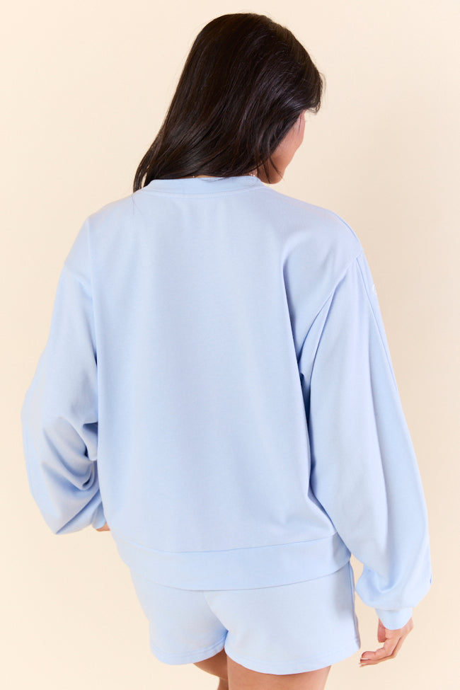 Light Blue Bow Crewneck Long Sleeve Sweatshirt for Women - Soft Casual Pullover Top for Everyday Wear | Perfect for Outfits, Dates & Cozy Loungewear