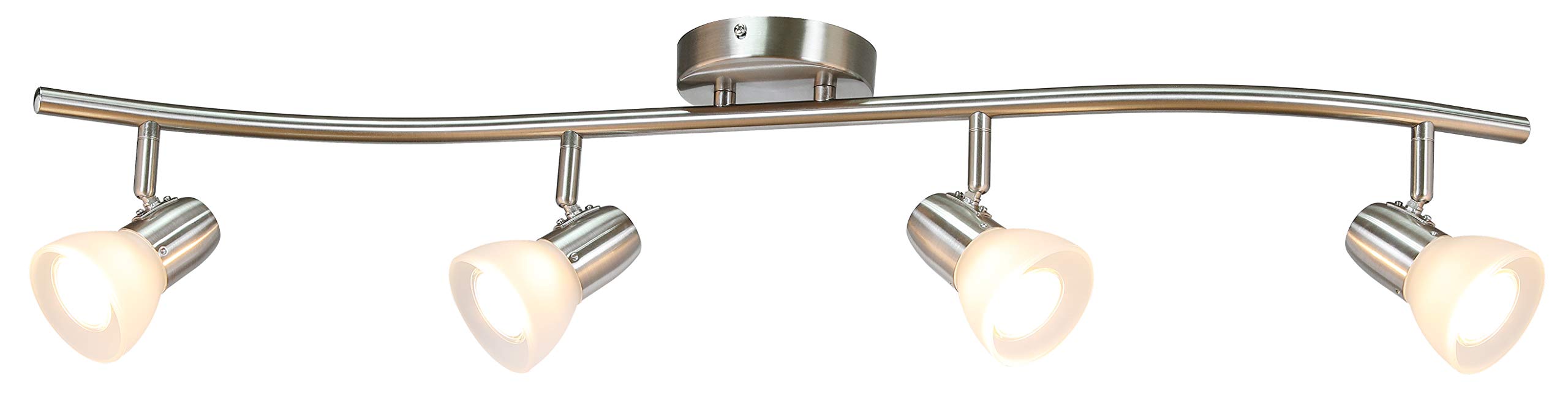 XiNBEi Modern S-Shaped Track Lighting Kit - 4 Light Brushed Nickel Ceiling Fixture for Kitchen, Dining Room & Living Room | Adjustable Spotlights for Home Decor & Accent Lighting (Model XB-TR1223-4-BN)