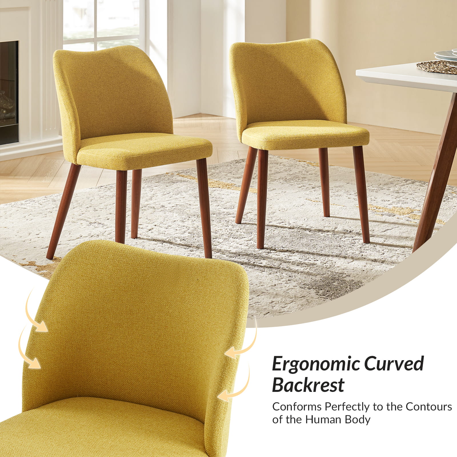 Mid Century Modern Upholstered Dining Chairs - Diana Collection | Stylish Upholstered Side Chairs for Kitchen, Dining Room & Office | Comfortable & Elegant Seating Solution