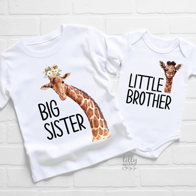 Big & Little Sibling Matching T-Shirts & Bodysuits - Custom Colors - Perfect for Family Photos, Twin Outfits & Special Occasions