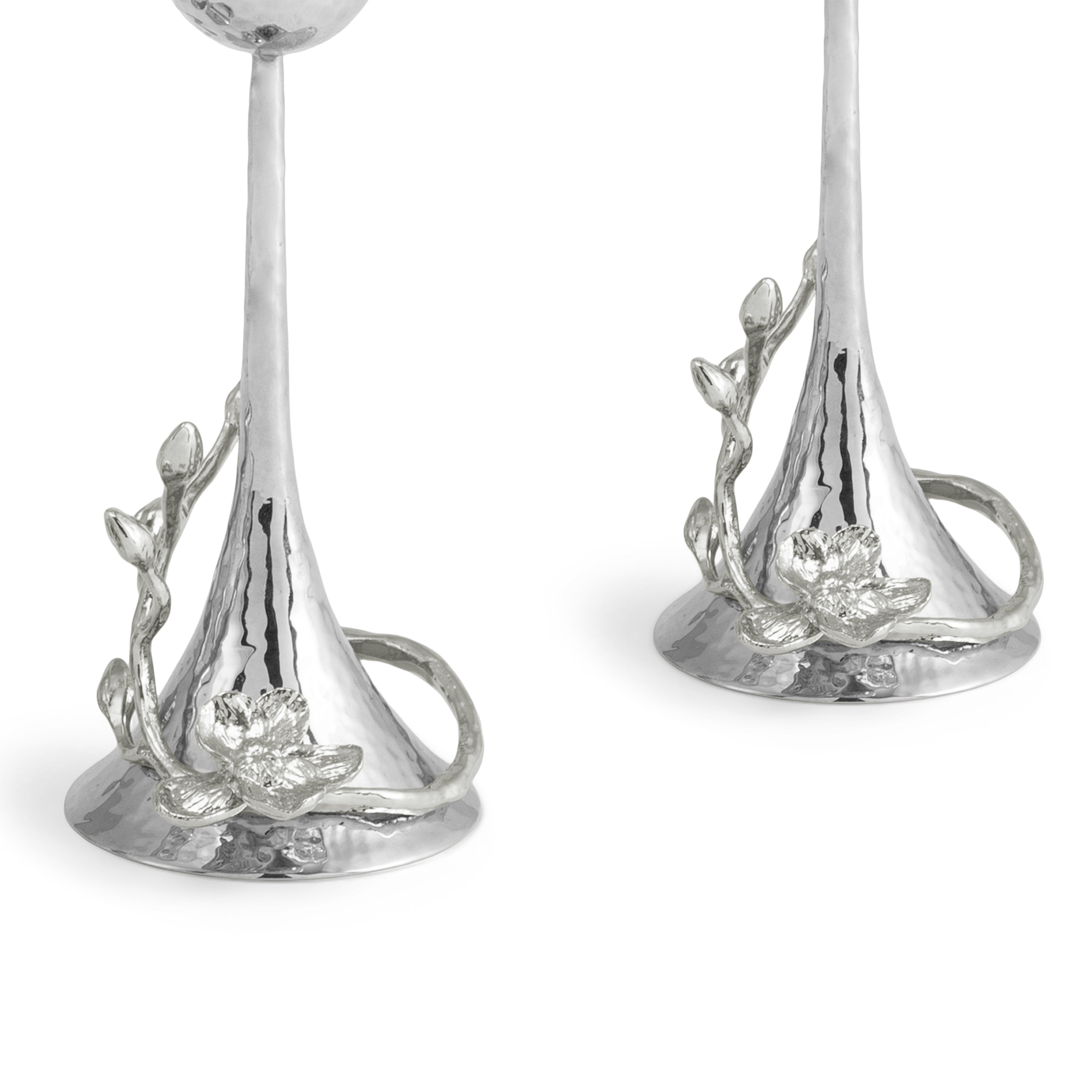 Elegant White Orchid Toasting Flute Set - Wedding Champagne Glasses for Bridal Showers, Anniversaries & Romantic Celebrations