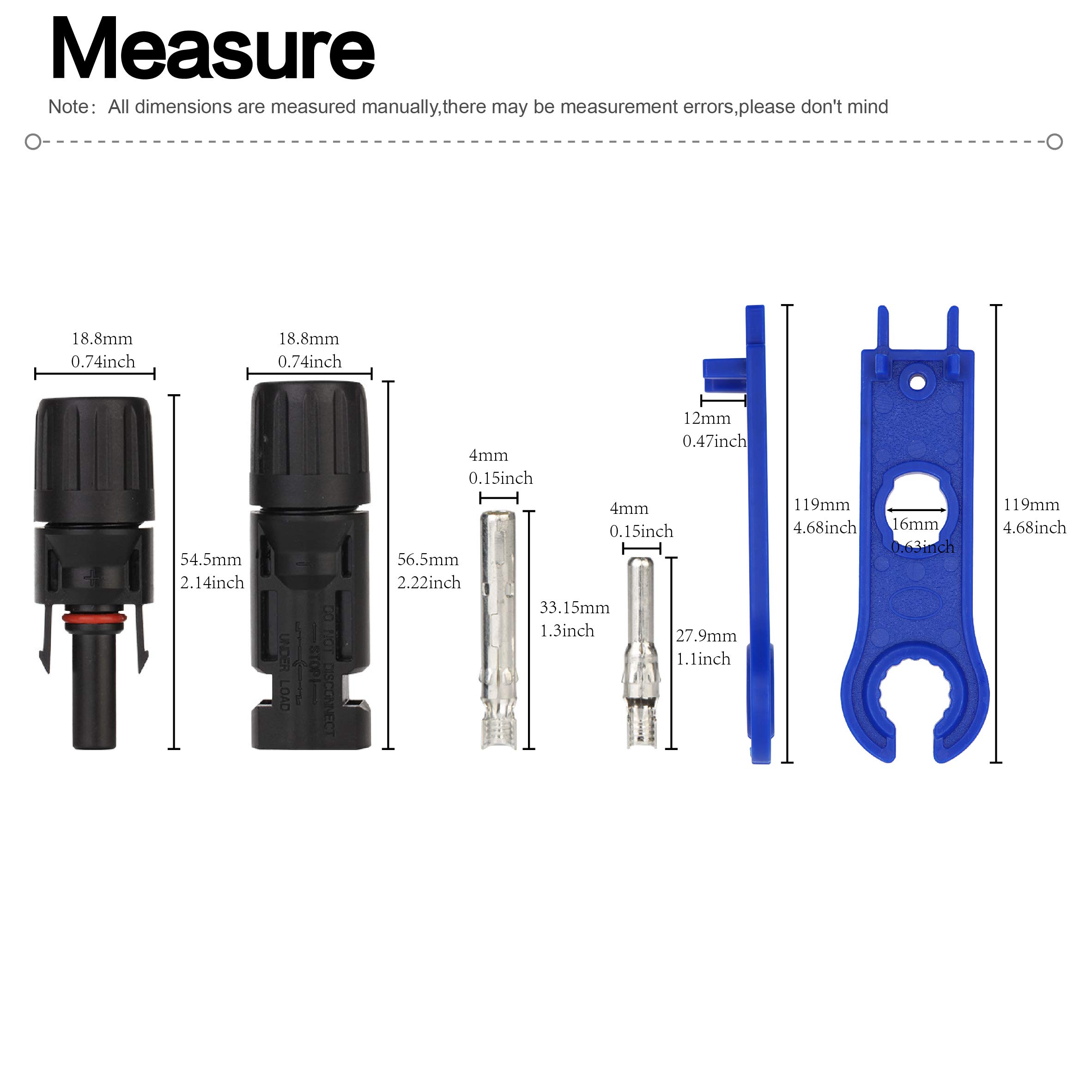 Ruikarhop 12 Pair Solar Panel Connectors - MC4 Male/Female IP67 Waterproof Solar Cable Connectors with Handy Tool Kit for RV, Boat & Off-Grid Solar Systems
