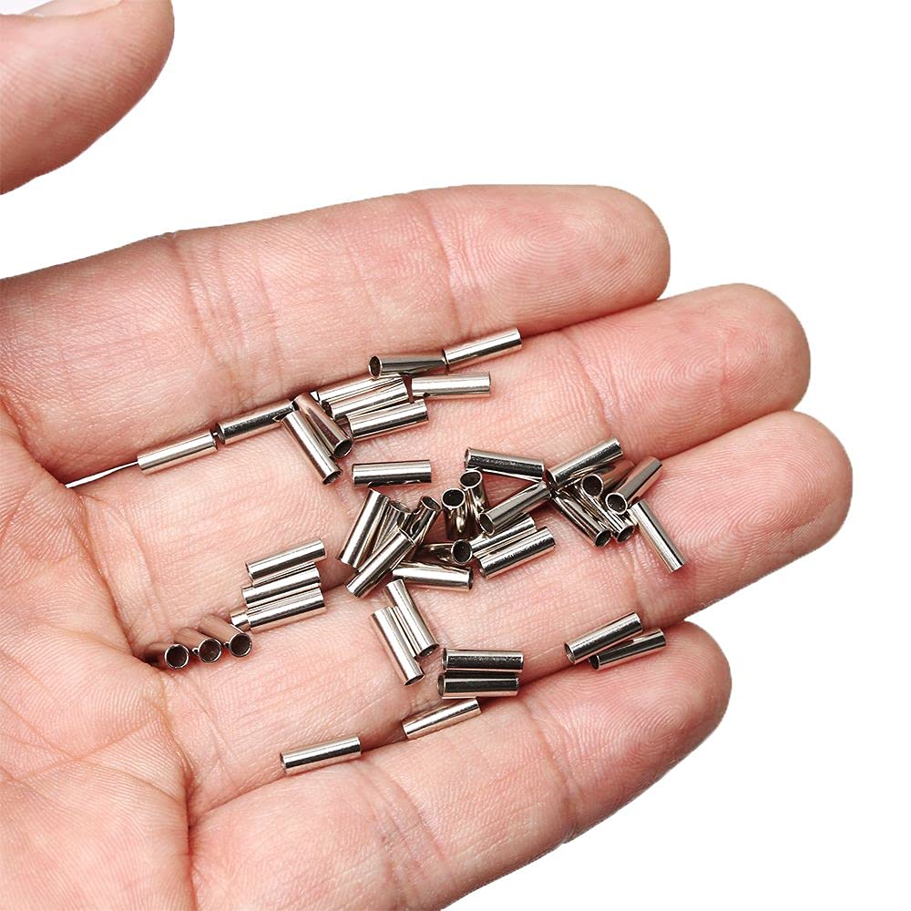 100 Pcs Stainless Steel Fishing Wire Pipes - Durable Alloy Crimp Sleeves & Line Connectors for Saltwater & Freshwater Fishing Leaders | Perfect for DIY Tackle Repair & Rigging