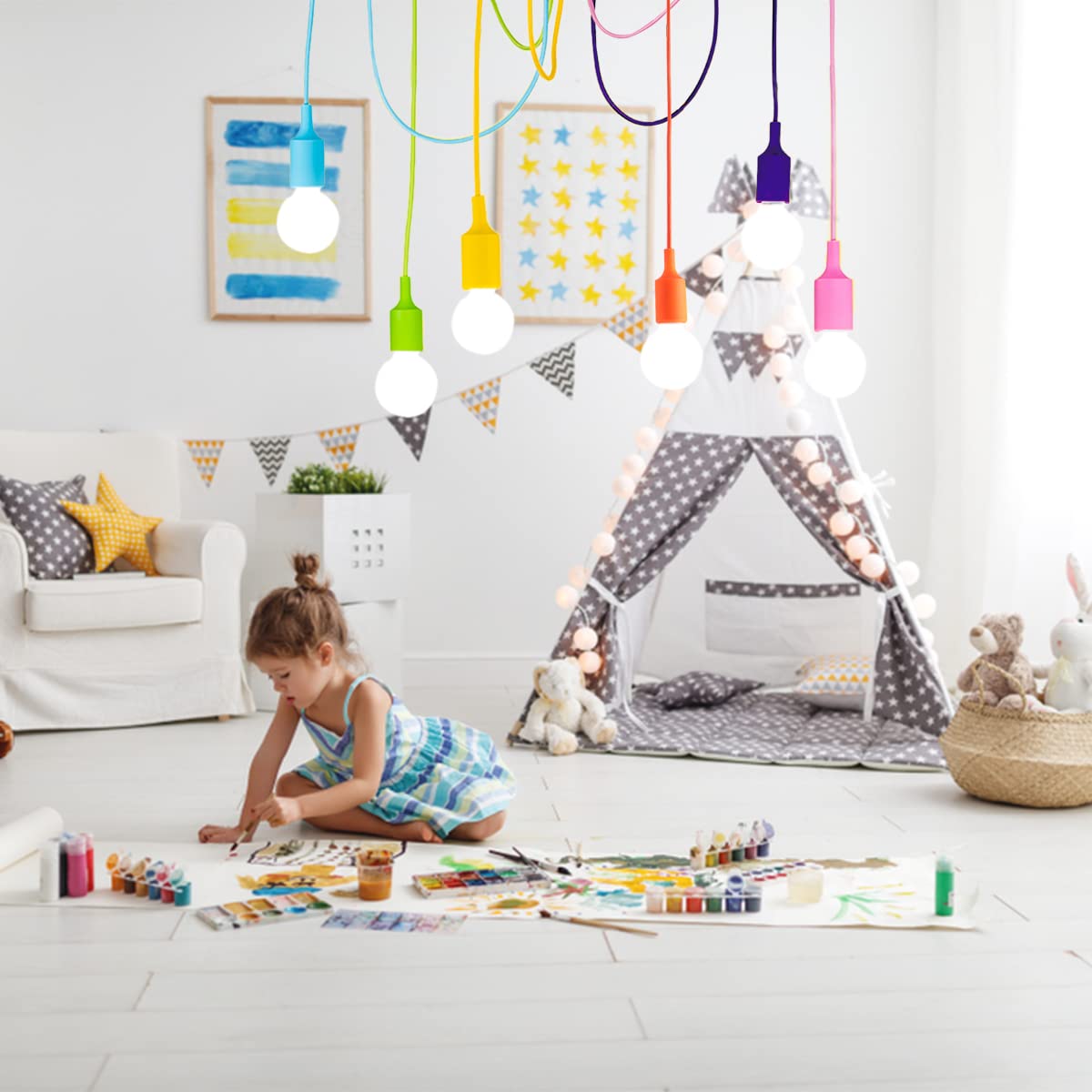 MICHALLA 6-Arm Adjustable Spider Chandelier - Colorful Kids Ceiling Light Fixture with E26/27 Base for Bedroom, Nursery, Playroom & Dining Room - Fun DIY Pendant Lighting for Boys and Girls Rooms