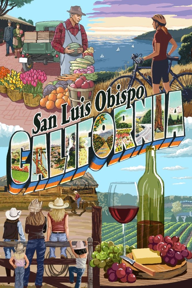 San Luis Obispo California Large Letter Montage - 36x54 Giclee Gallery Print, Travel Poster Wall Art Decor for Home, Office & Gift - Perfect for California Travel Lovers & Coastal Theme Room Decor
