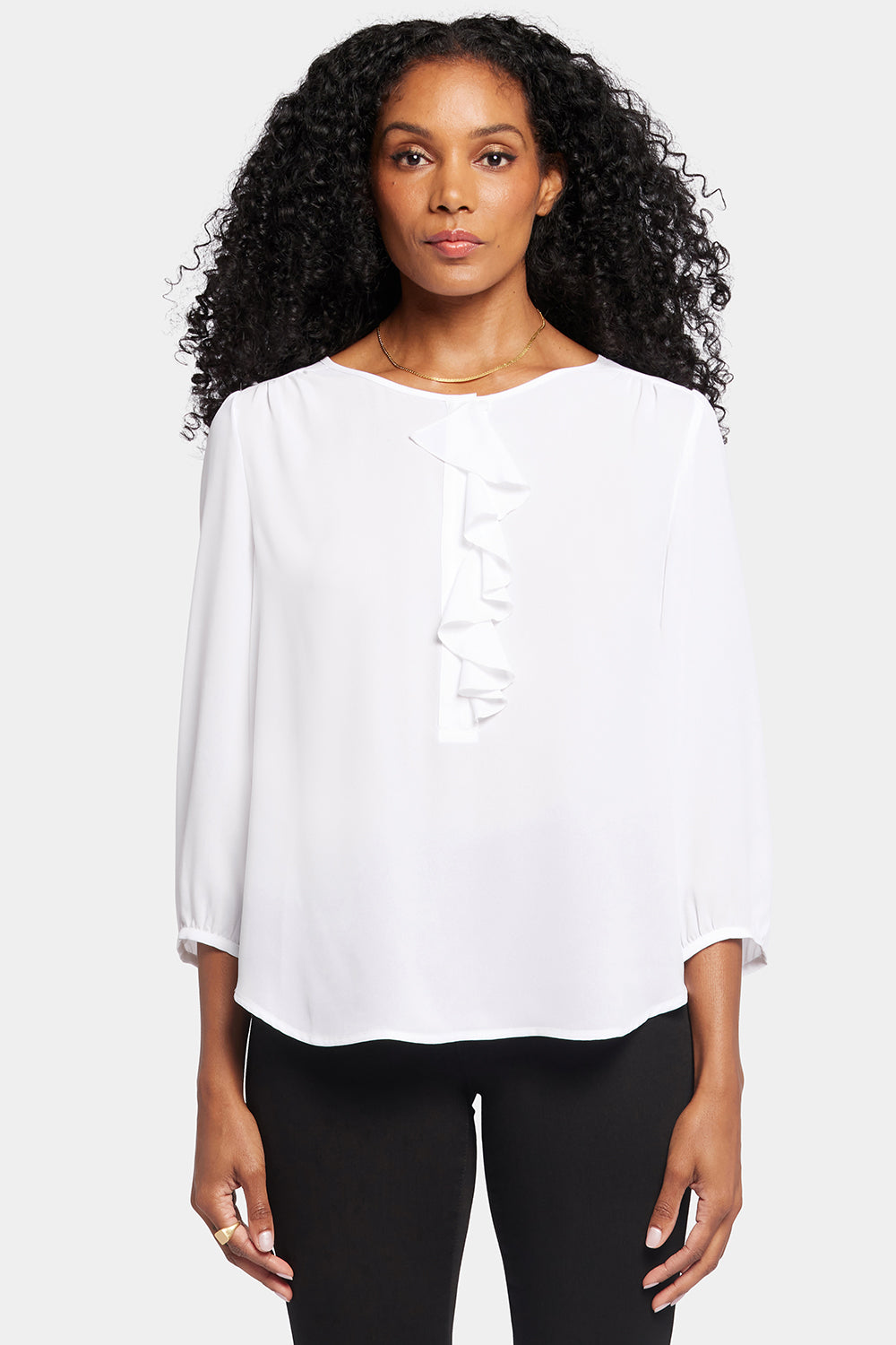 Flounce Front Blouse for Women - Elegant Optic White Tops - Perfect for Office Wear, Date Night & Special Occasions