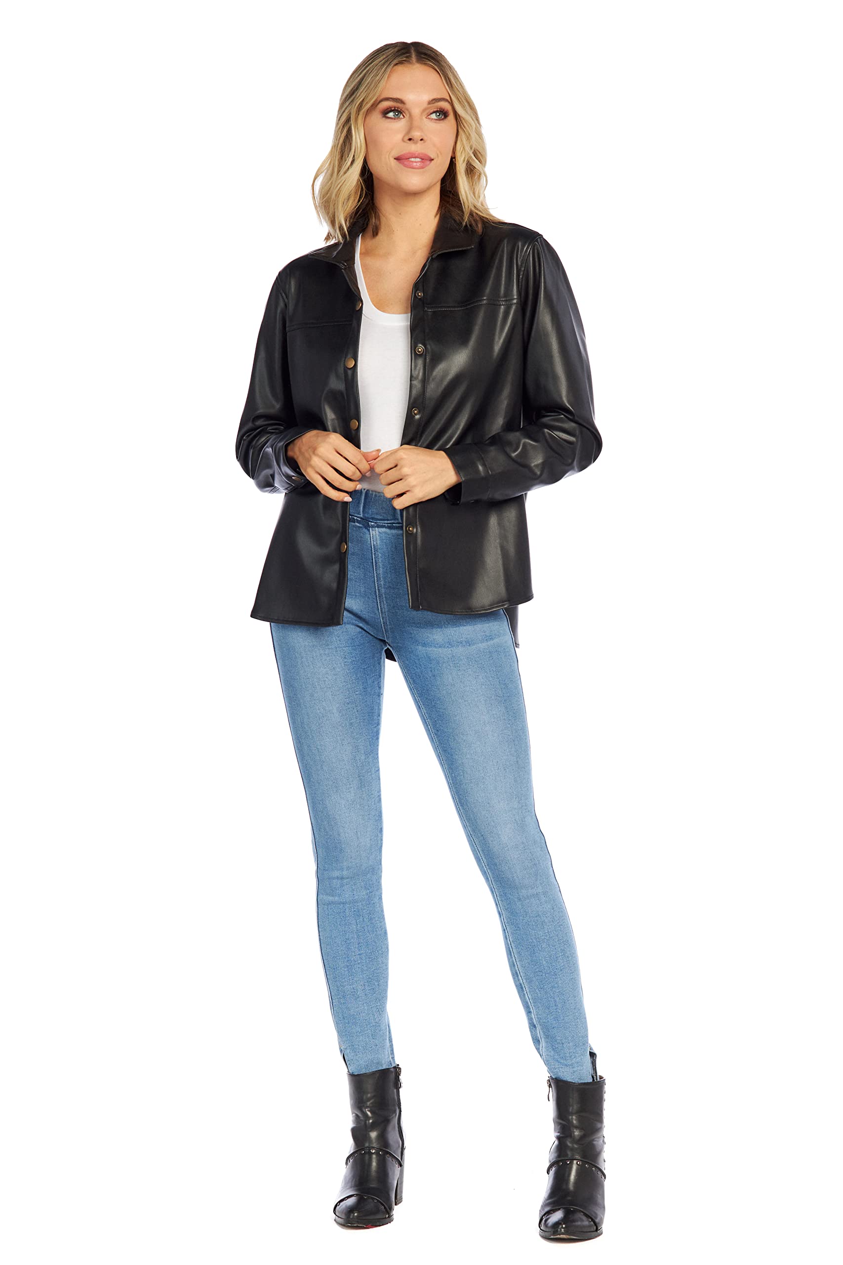 Mud Pie Salem Women's Oversized Leather Shacket Jacket – Stylish & Cozy Outerwear for Fall & Winter Fashion | Perfect for Casual Outings, Layering, and Cold Weather