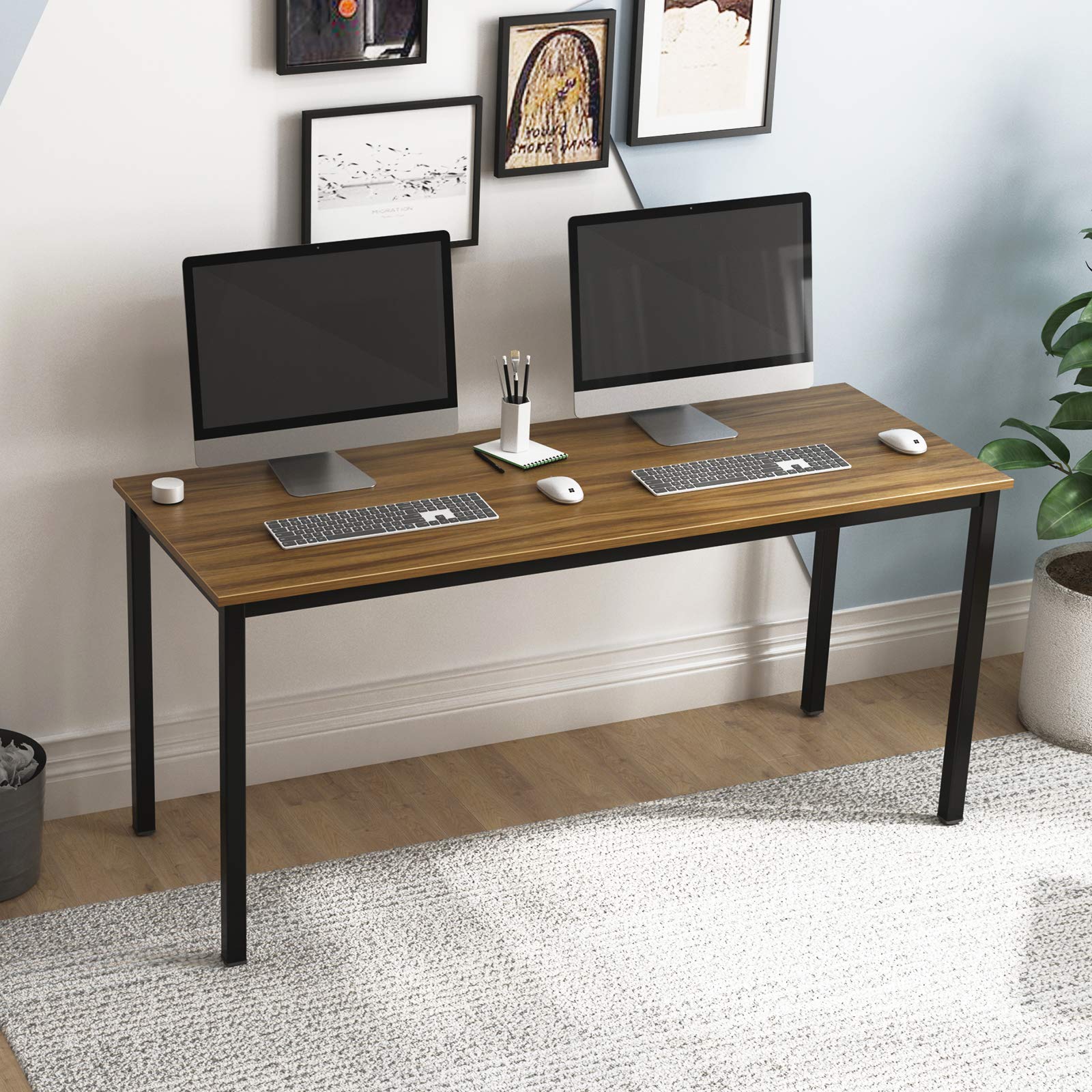 Soges 63 Inch Long Computer Desk - Home Office Desk, Writing Desk, Study Table, Gaming Desk - Dark Oak LD-AC160WN for Small Spaces & Workstations