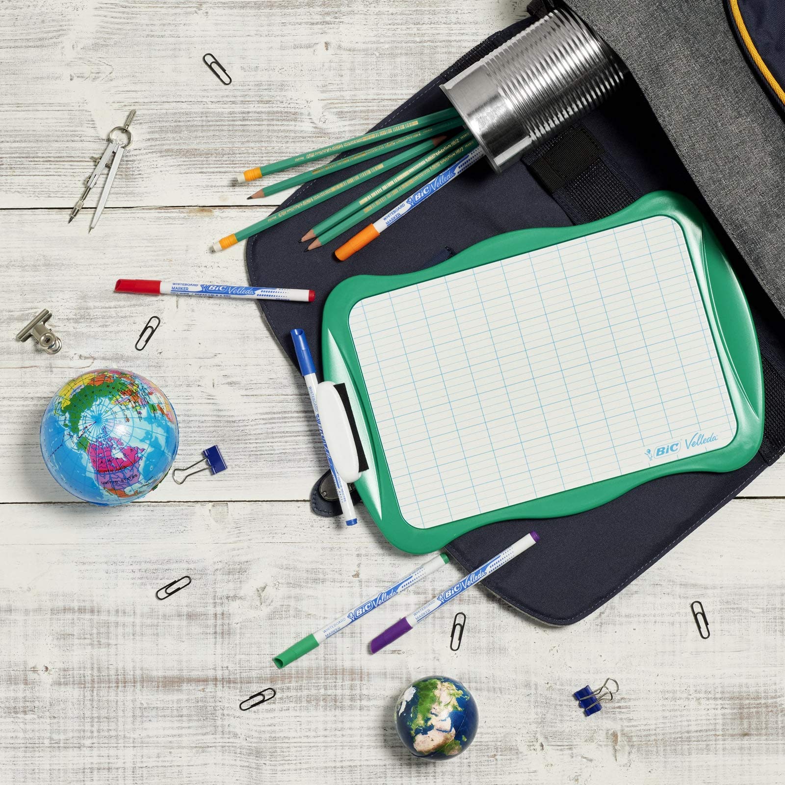 BIC Velleda 3-Piece Whiteboard Set - 1 Board (21 x 31 cm), 1 Blue Dry Erase Marker & 1 Whiteboard Eraser - Perfect for Home, Office & Classroom Organization