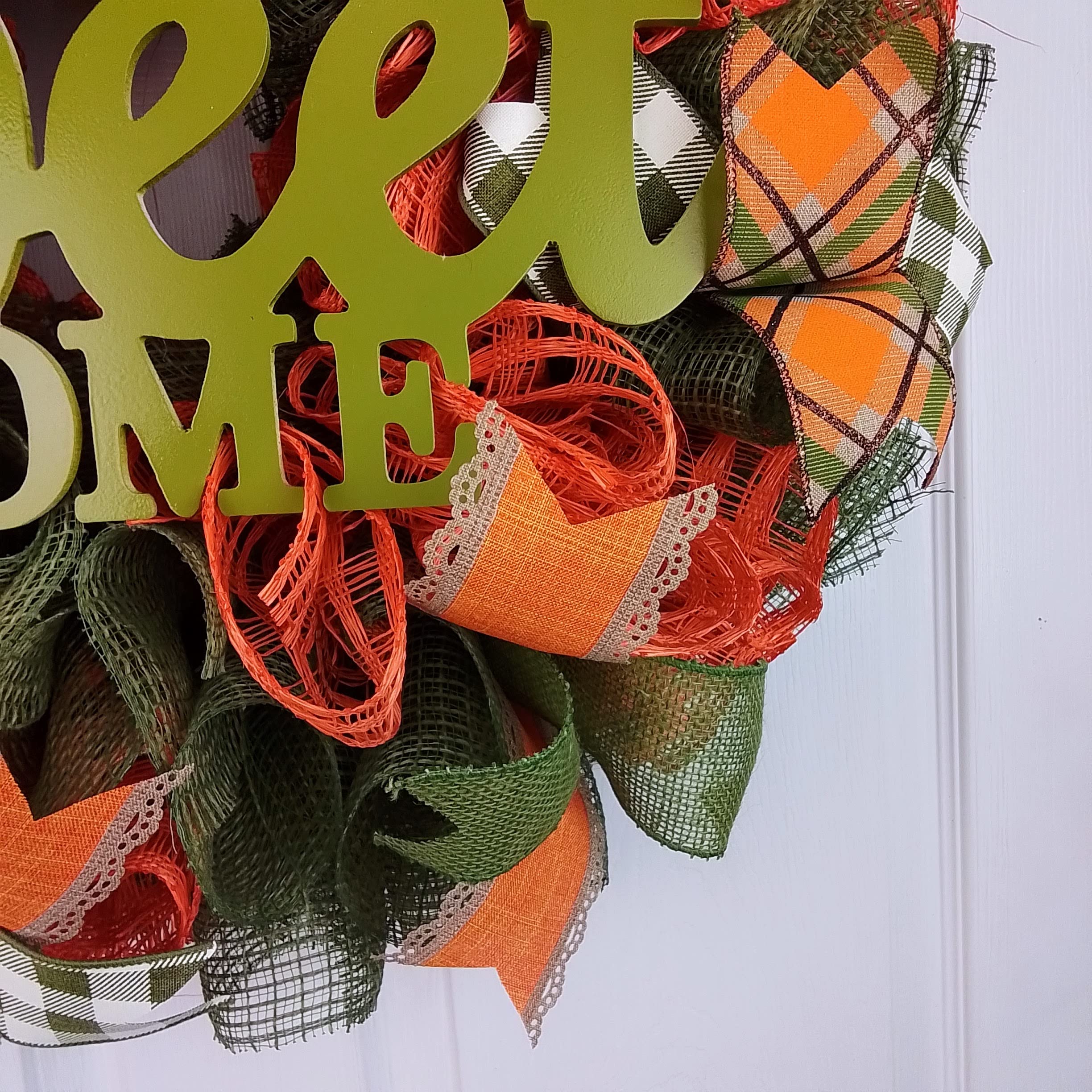 Thanksgiving Front Door Wreath - Buffalo Plaid Fall Wreath in Orange & Moss Green for Home Decor | Perfect for Autumn Entryway, Porch & Holiday Door Hanging