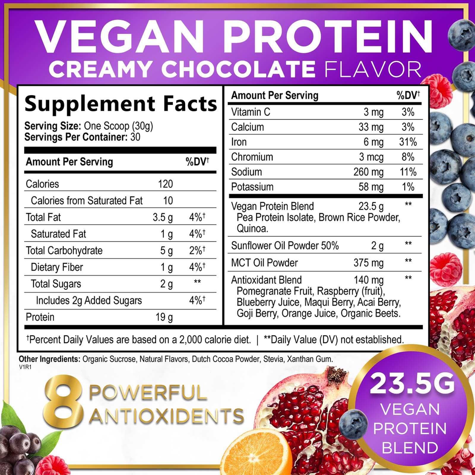Organic Vegan Protein Powder - Chocolate Fudge Flavor | 100% Plant-Based Protein with 3.4g BCAAs | Dairy-Free, Gluten-Free, Non-GMO | Easy Digesting for Women & Men | 2lb (30 Servings) | Perfect for Post-Workout Recovery & Meal Replacement