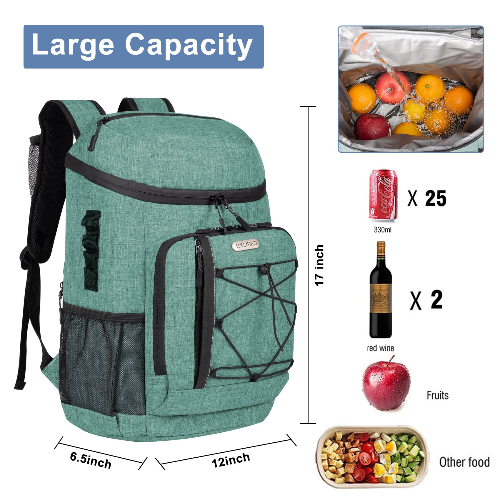 Insulated Backpack Cooler - Leak Proof 30 Can Capacity, Soft Sided Ice Chest Cooler Bag with Reusable Ice Packs for Beach, Travel, Camping & Outdoor Adventures | Perfect for Picnics, Tailgating & Hiking