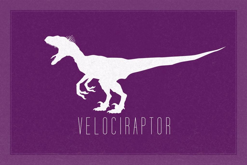 Velociraptor Dinosaur Wall Art Print - 36x24 Inch Purple Dinosaur Poster for Kids Room Decor, Bedroom & Playroom - Cool Dino Pictures for Wall Decoration | Perfect for Nursery, Classroom & Dinosaur Theme Parties