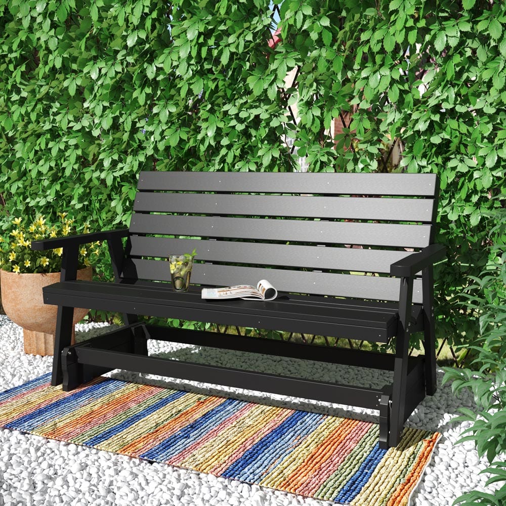 Amish-Made Recycled Plastic Porch Glider Swing - Durable & Eco-Friendly Outdoor Furniture for Patio, Garden, or Deck Relaxation