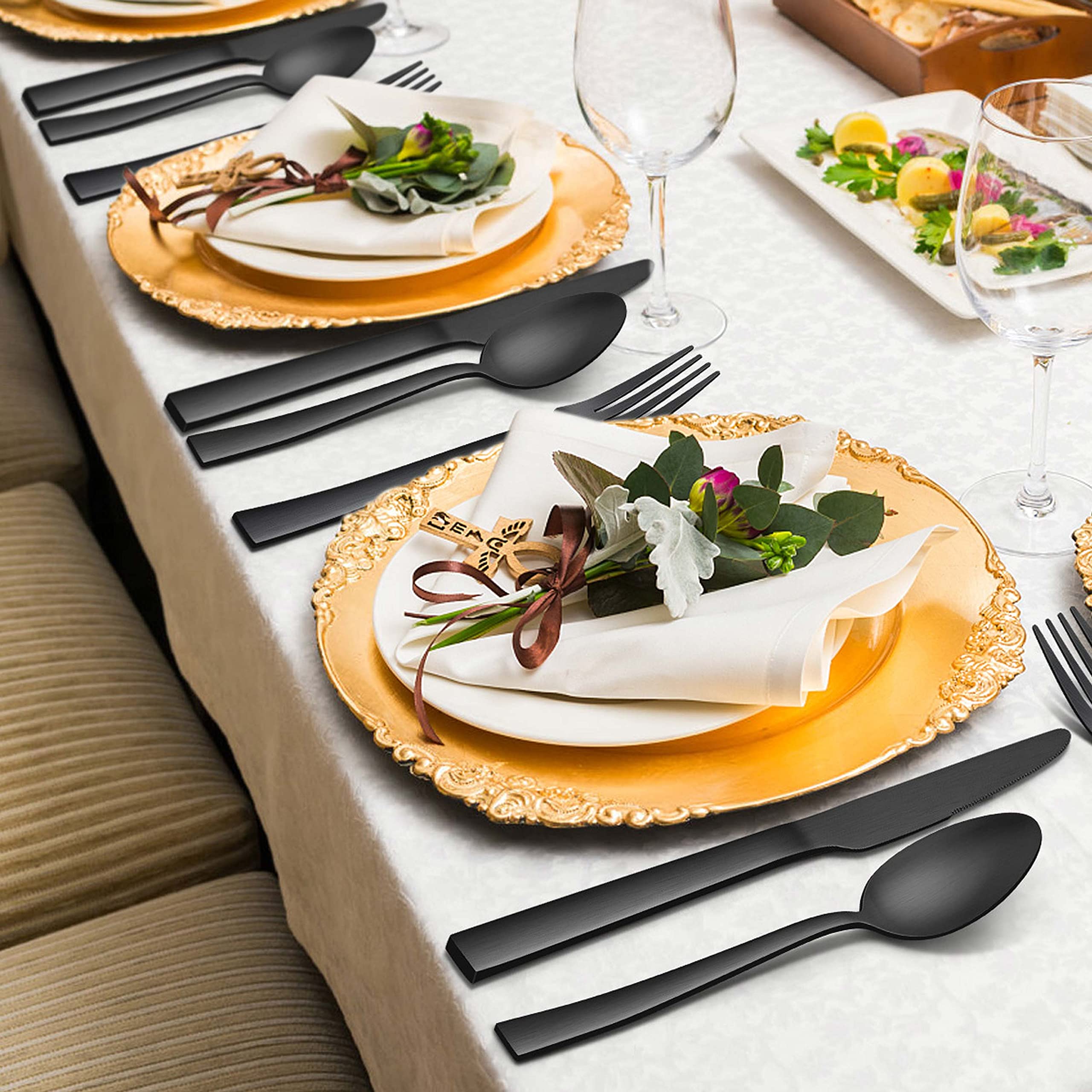 Herogo 45-Piece Matte Black Flatware Set for 8 - Stainless Steel Square Silverware Cutlery with Serving Utensils, Satin Finish & Dishwasher Safe - Elegant Dining Set for Restaurants, Weddings & Everyday Use