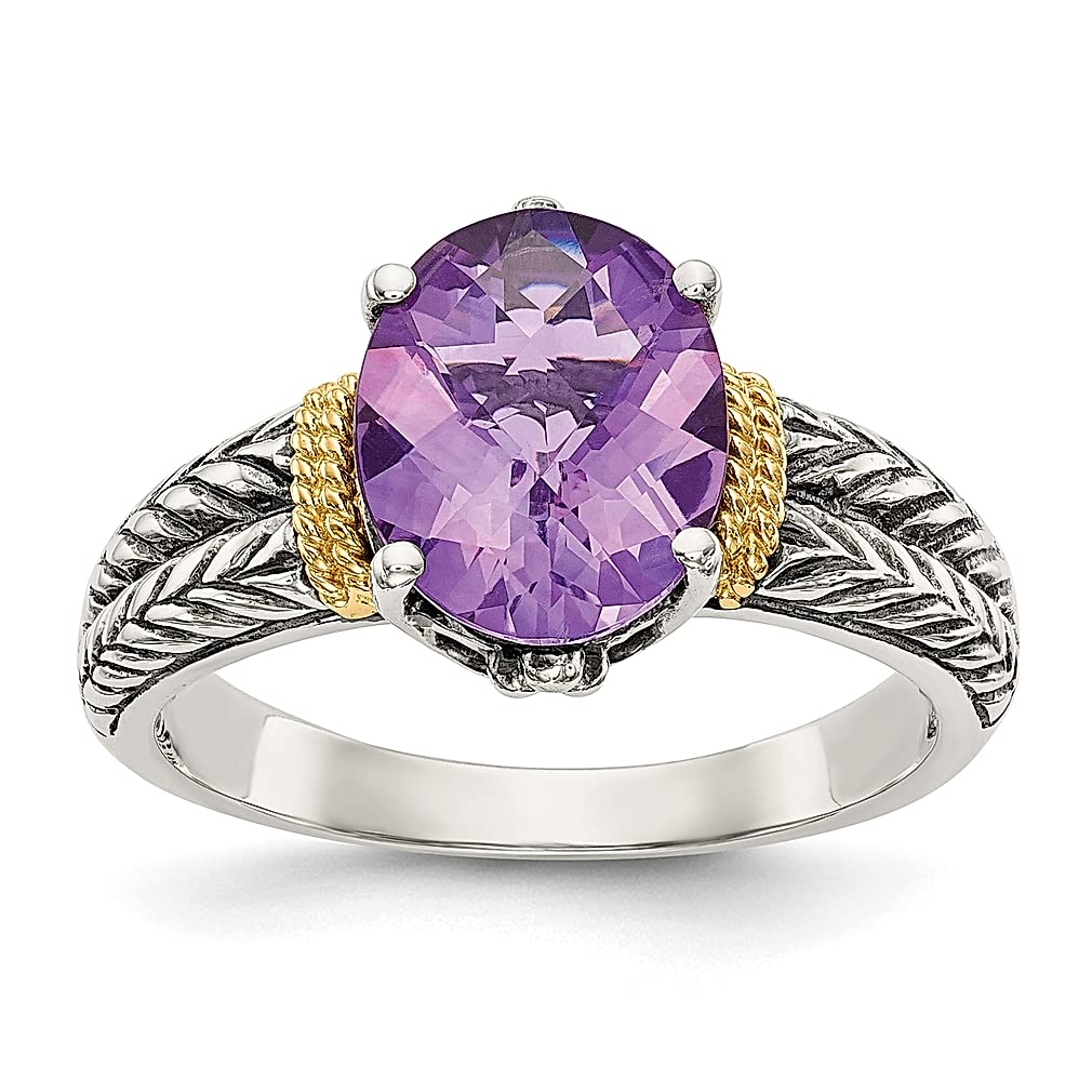 Shey Couture 925 Sterling Silver 14k Gold Accented Oval Purple Amethyst Ring - Elegant Gemstone Jewelry for Women - Perfect Gift for Her, Birthday, Anniversary & Special Occasions