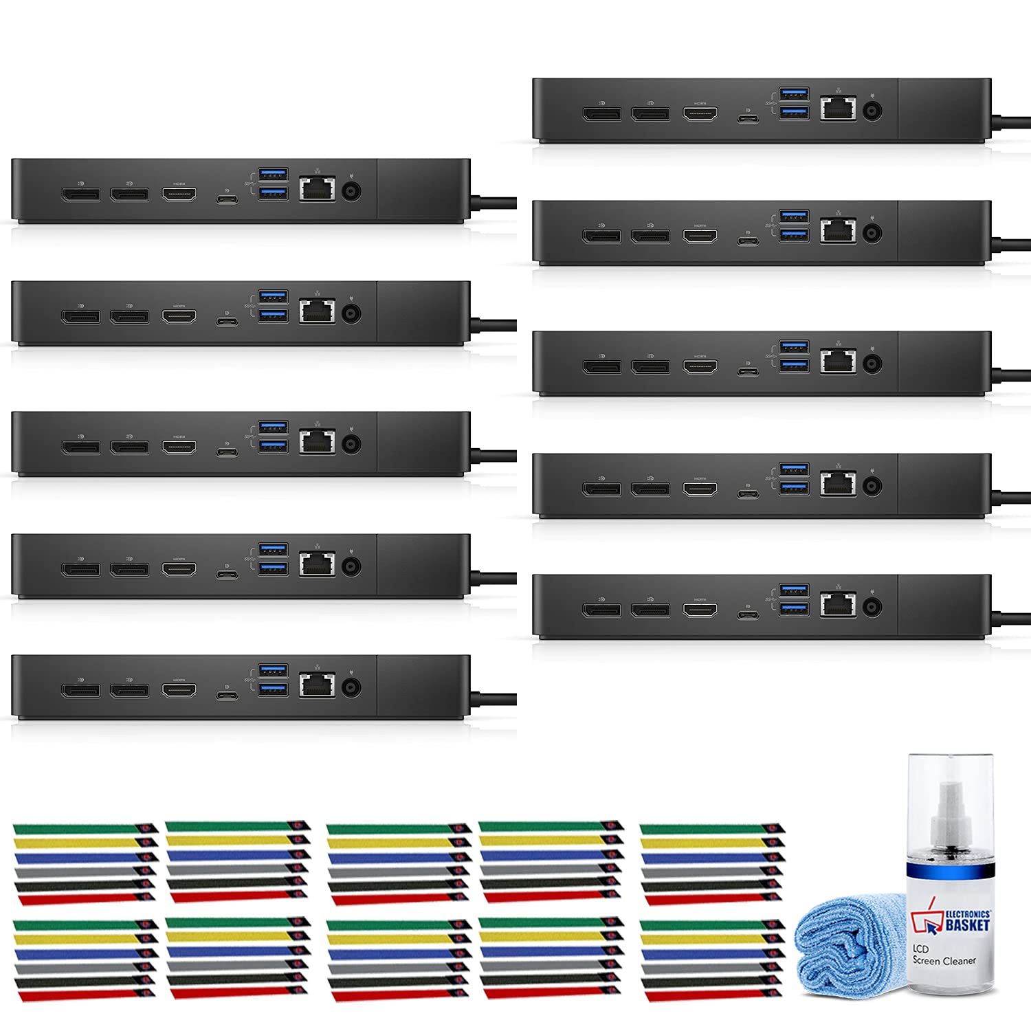 Dell WD19S 180W USB-C Docking Station with 10-Port Hub (HDMI, DisplayPort, Ethernet) - 10-Pack Bundle with Premium LCD Screen Cleaner & 60 Cable Ties - Perfect for Office Workstations, Home Desktops & Multi-Monitor Setups