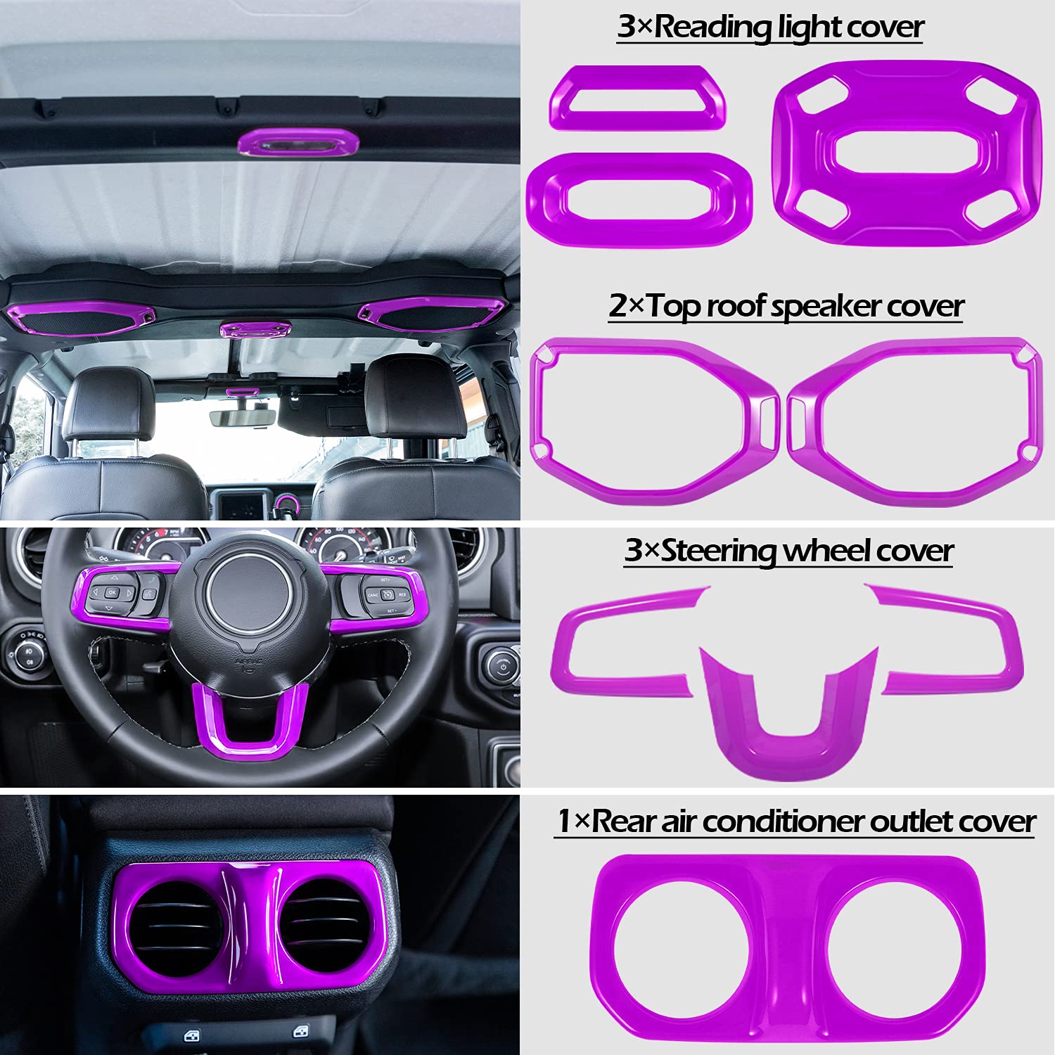 21PCS Full Interior Trim Kit for Jeep Wrangler JL JLU 2018-2023 & Gladiator JT - AC Vent, Door Handle, Speaker, Light & Headlight Switch Covers (Purple) | Premium Car Interior Accessories for Off-Road & Daily Driving
