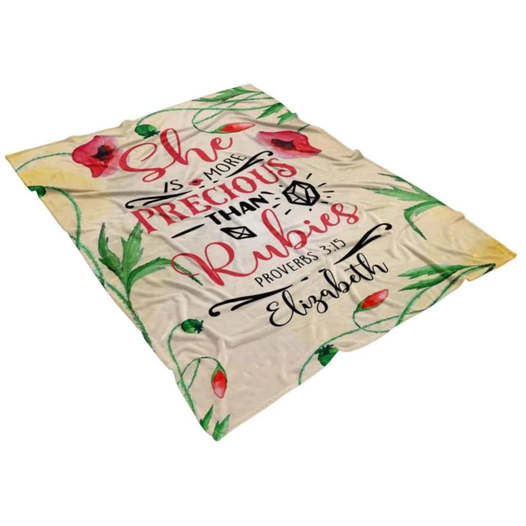 Personalized Christian Prayer Blanket with Proverbs 3:15 Bible Verse - She Is More Precious Than Rubies - Custom Name Religious Blanket for Women, Jesus & Lion Design - Perfect for Church, Bible Study & Spiritual Comfort