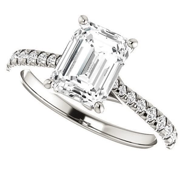 2 CT Emerald Cut Colorless Moissanite Engagement Ring for Women - Sterling Silver/Solid Gold Wedding Band Set - 4-Prong Solitaire Bridal Ring - Perfect for Proposals, Anniversaries & Special Occasions