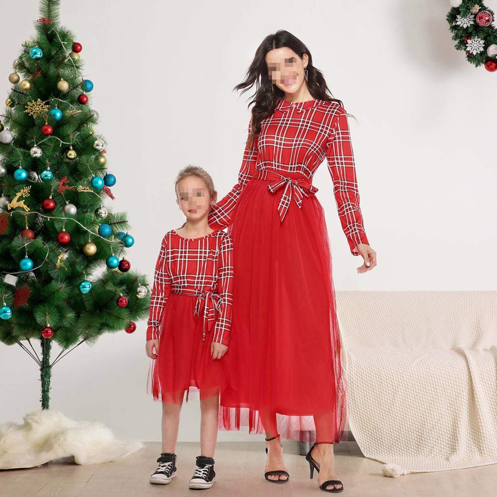 SETSCZY Red Plaid Christmas Dresses for Mom and Daughter - Matching Family Outfits for Women & Girls | Holiday Party, New Year Photos, Festive Gatherings
