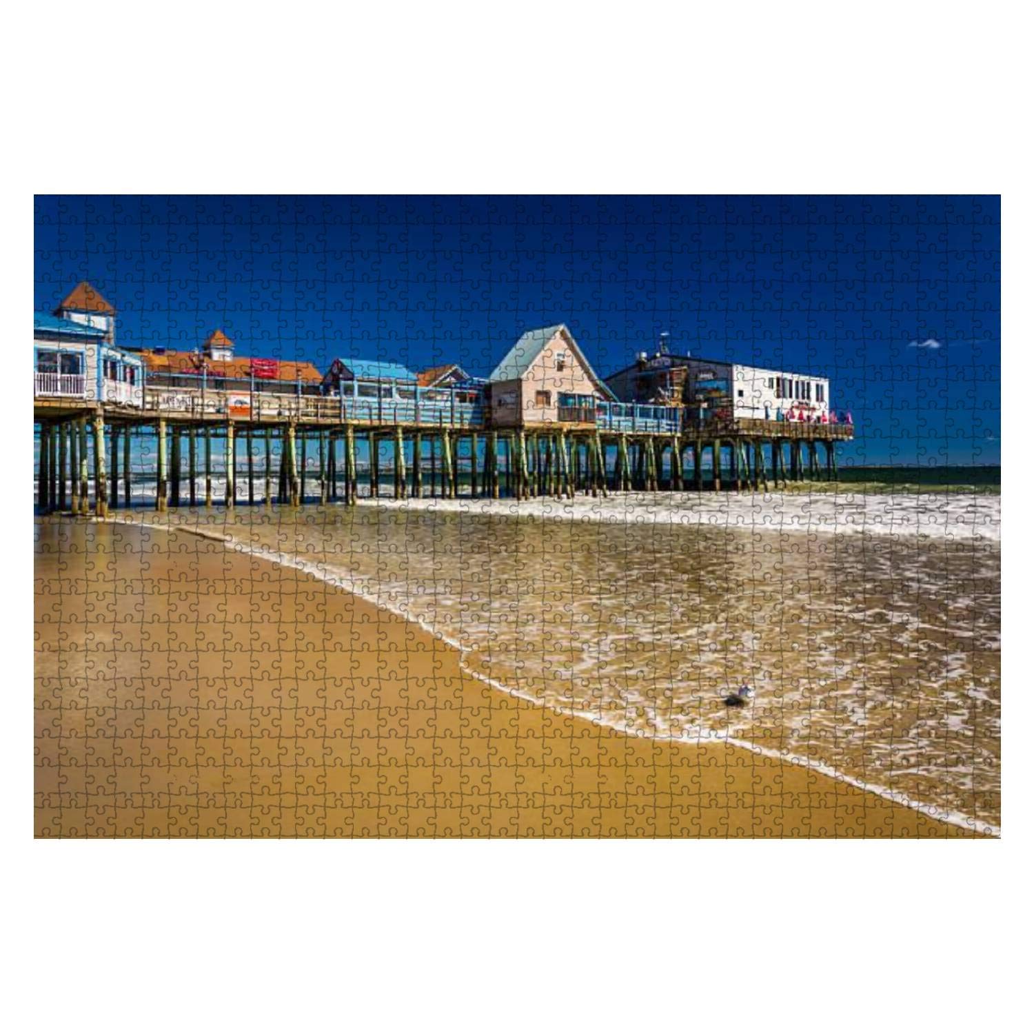 1000-Piece Wooden Jigsaw Puzzle - The Atlantic Ocean & Old Orchard Beach Pier in Maine | Educational Puzzle for Kids & Adults | Stress Relief & Family Game Night | Home Decor & Classroom Learning Activity