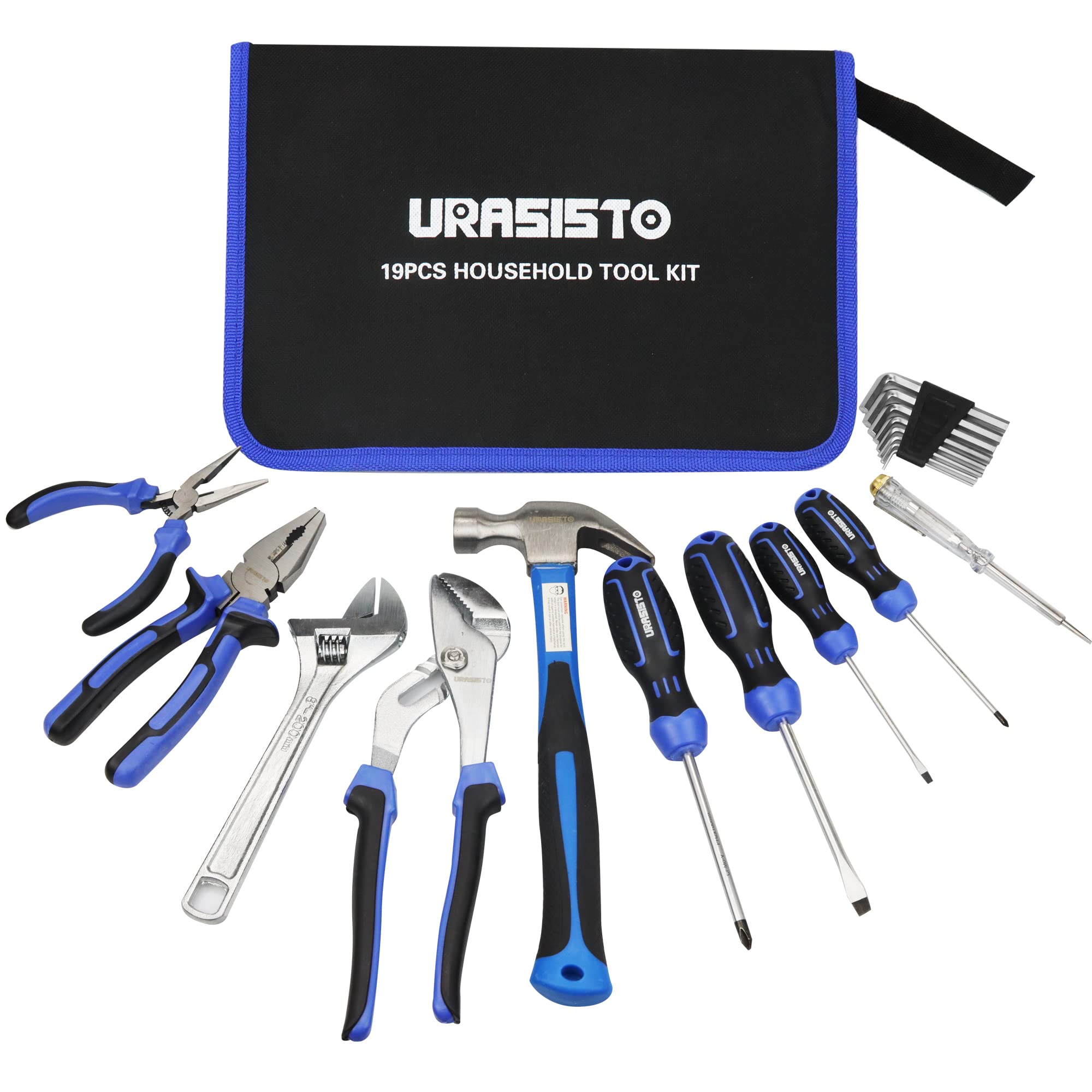 URASISTO 19-Piece Home Tool Kit with Carrying Pouch - Complete Hand Tool Set for DIY Projects, Home Repairs & Maintenance - Ideal for Household Fixes, Furniture Assembly & Crafting
