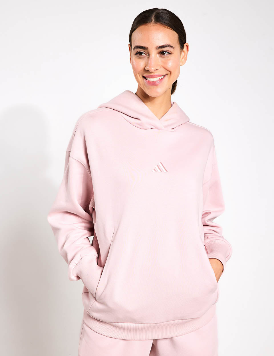 ALL SZN Fleece Loose Hoodie for Women - Cozy Oversized Pullover Sweatshirt in Sandy Pink | Perfect for Casual Wear, Lounge & Outdoor Activities