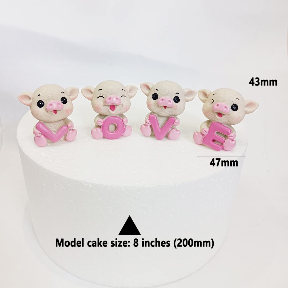 Cute Pink Pig Cake Toppers - 4pcs for Dessert & Bonsai Decor