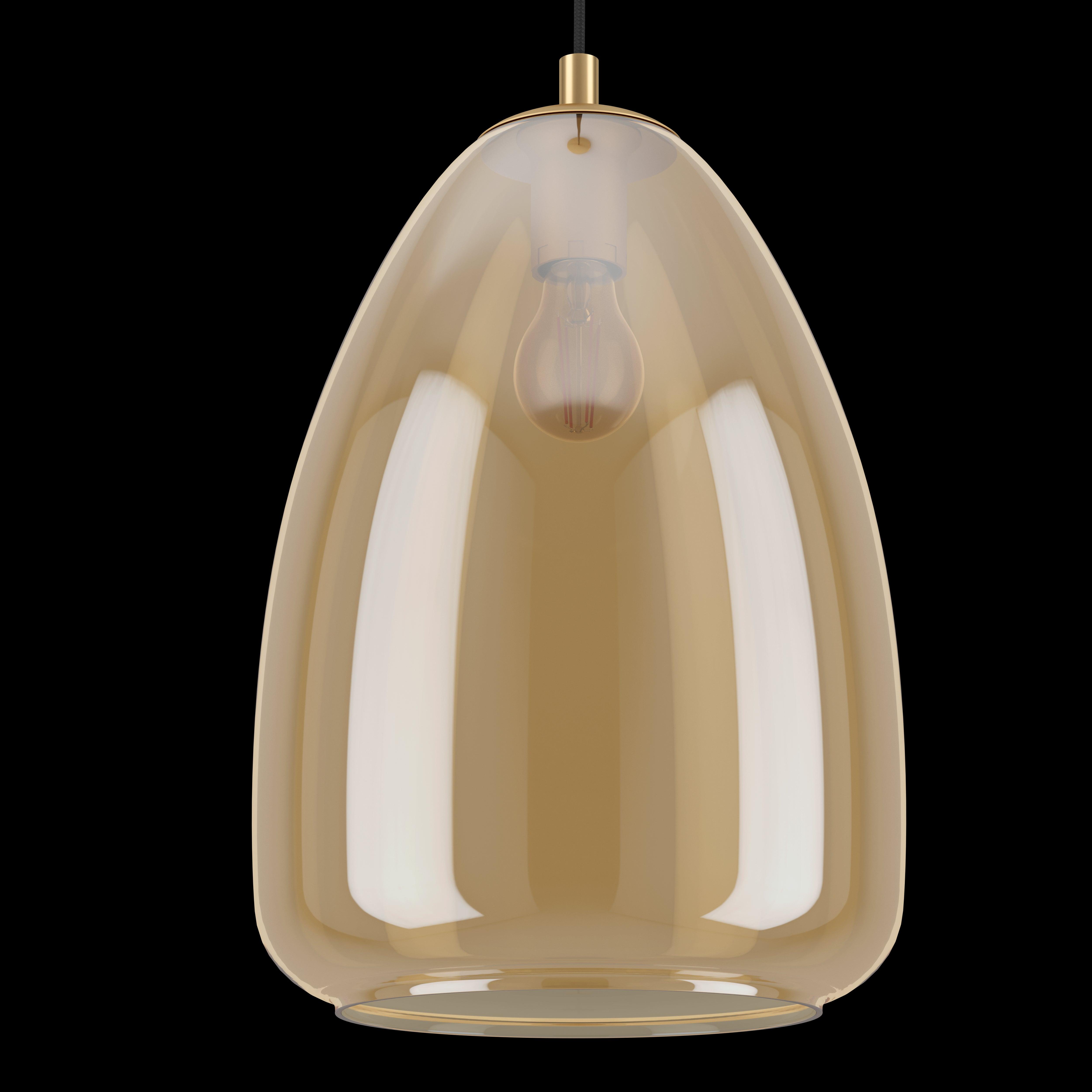 Eglo Alobrase Smoked Amber Glass Ceiling Pendant Light Fixture - 30cm Modern Hanging Lamp for Dining Room, Kitchen Island & Bedroom Lighting