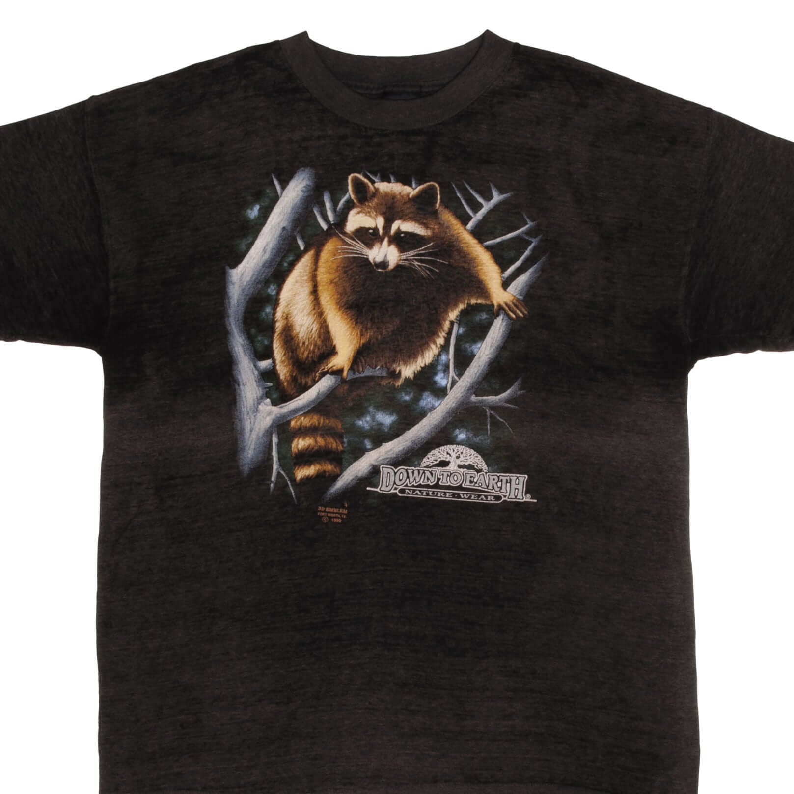 Vintage 1990s 3D Emblem Down to Earth Raccoon Graphic T-Shirt - Large Size - Made in USA - Perfect for Casual Wear, Retro Fashion & Street Style