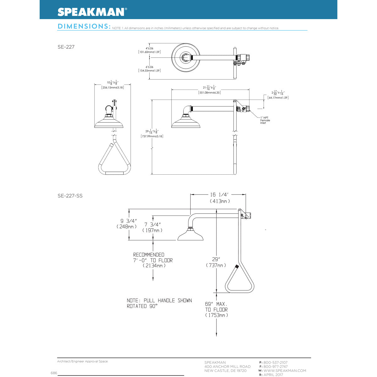 Speakman SE 227 SS Lifesaver Emergency Deluge Shower - Horizontal Supply | ANSI Z358.1 Compliant Safety Shower for Industrial & Laboratory Use | Perfect for Chemical Spills & Emergency Eye Wash Stations