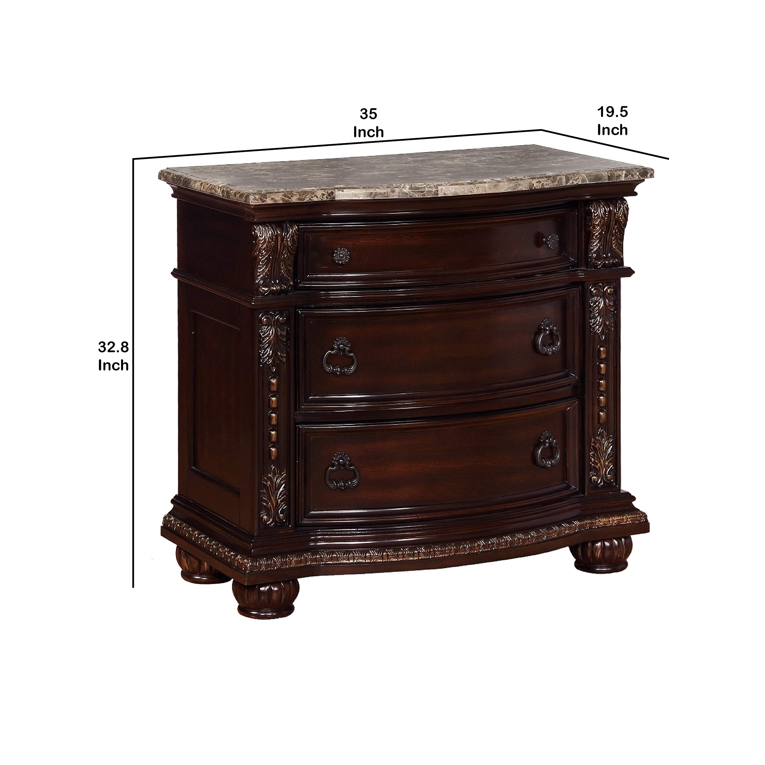 Benjara Brown Wooden Nightstand with 3 Spacious Drawers & Bun Feet - Perfect for Bedroom, Living Room, or Guest Room Furniture