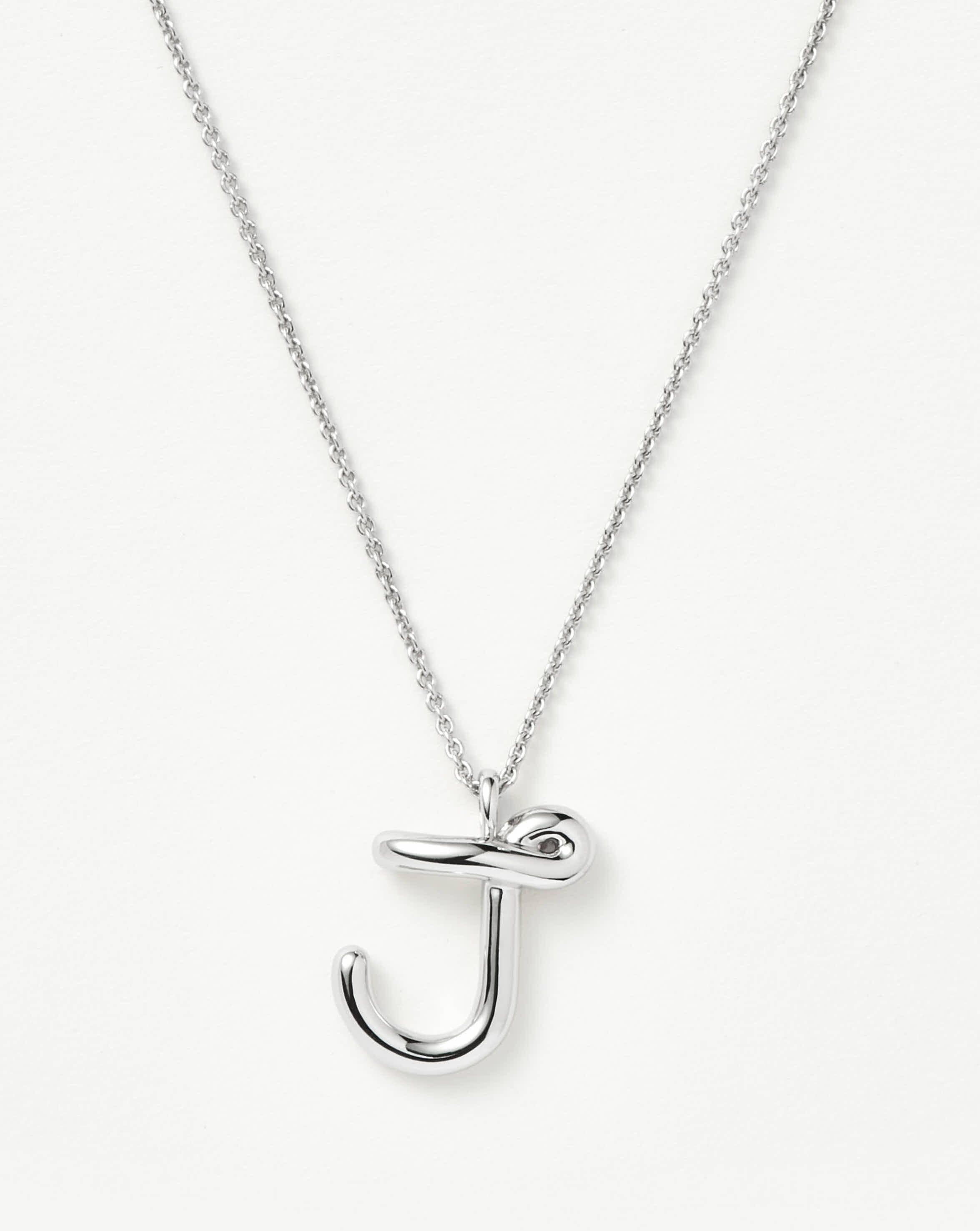 Personalized Sterling Silver Curly Molten Initial Pendant Necklace - Letter J Monogram Jewelry for Women | Perfect Gift for Birthday, Anniversary & Valentine's Day | Everyday Wear & Special Occasions