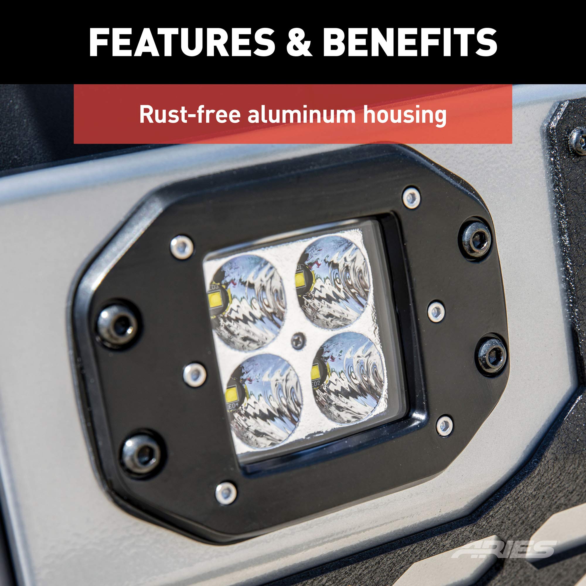 ARIES 1501250 2-Inch Flush-Mount LED Lights - 2,200 Lumens Waterproof Dustproof LED Flood Lights (2-Pack) - Perfect for Marine, RV, Off-Road & Outdoor Lighting