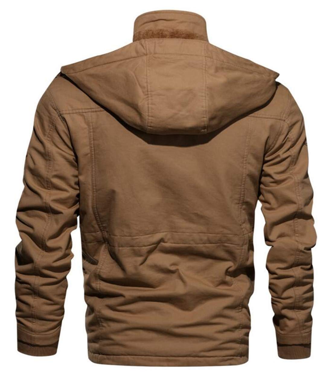 Men's Washed Cotton Fleece Lined Winter Bomber Jacket with Hood - Warm Thick Coat for Cold Weather, Outdoor Activities & Casual Style